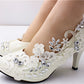 Diamond Round Toe High Heels Lace Wedding Shoes