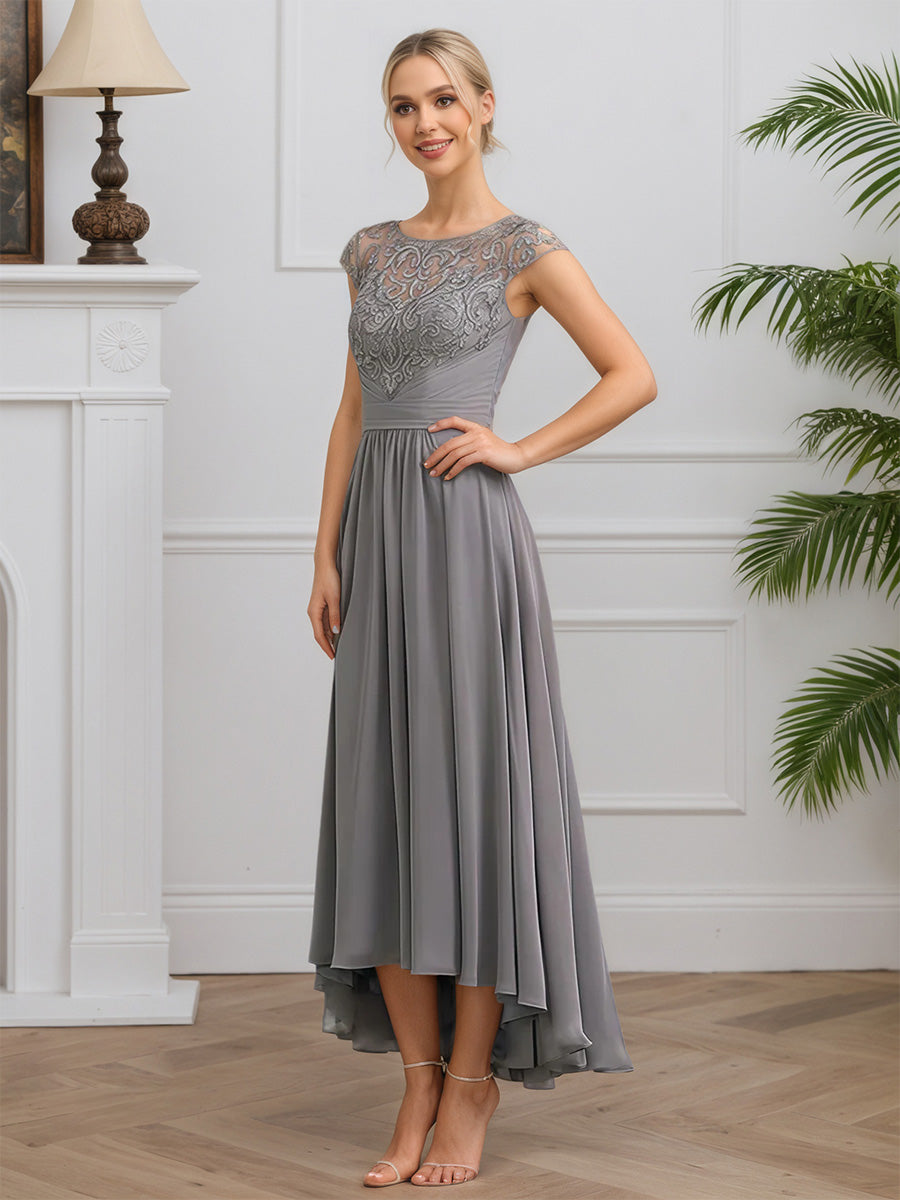 Cicinia Gray Mother Of The Bride Dress Long Chiffon Lace A-line Zipper Back