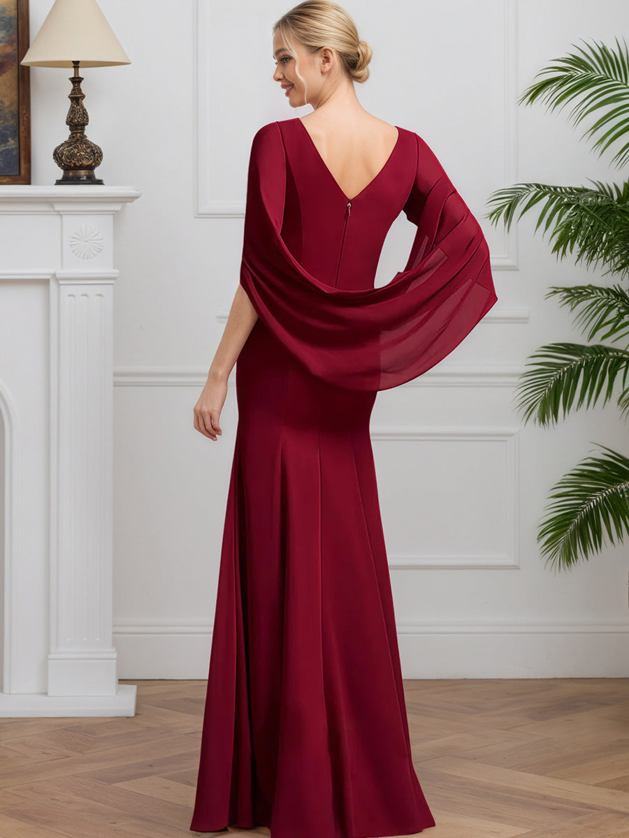 Cicinia Burgundy Mother Of The Bride Dress Long Chiffon Sheath Zipper Back