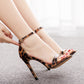 Open Toe Leopard Print Ankle Strap Stiletto High Heel