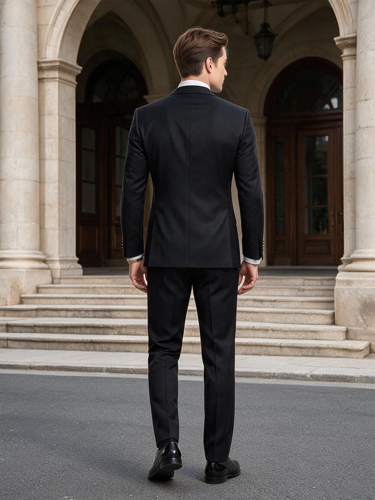 Cicinia 2 Pieces Outfit Peak Lapel Single Button Tuxedo Black Men's Suits