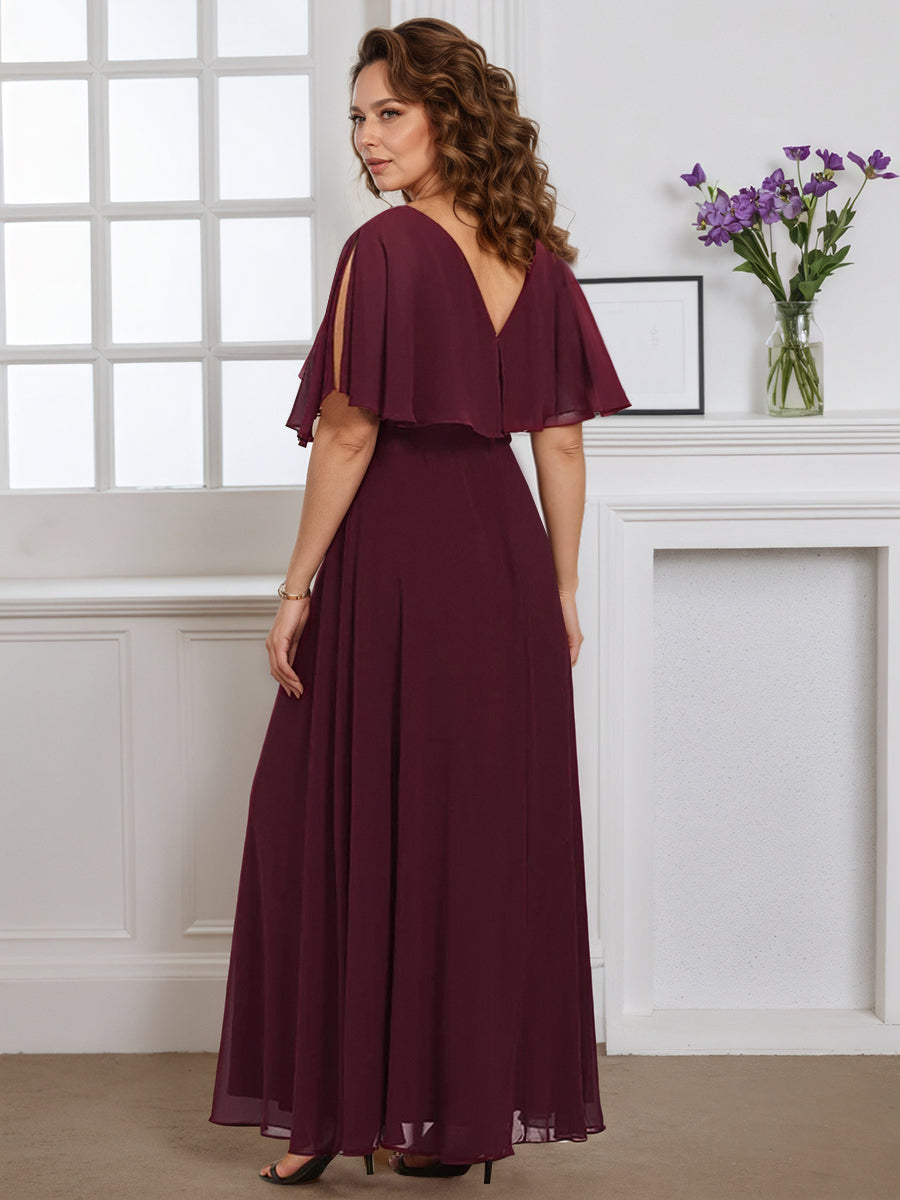 Cicinia Cabernet Mother Of The Bride Dress Long Chiffon Plus Size A-line V-neck Flutter Sleeves