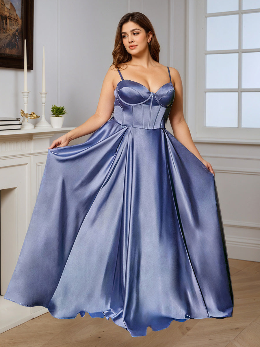 Cicinia Stormy Prom Dresses Long Soft Satin Slit A-line Evening Dress