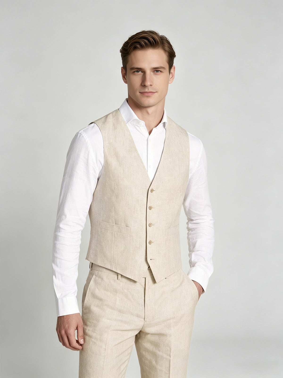 Cicinia 3 Pieces Suit Notch Lapel Single Breasted Jacket V Neck Vest Straight Leg Trousers Men's Suits