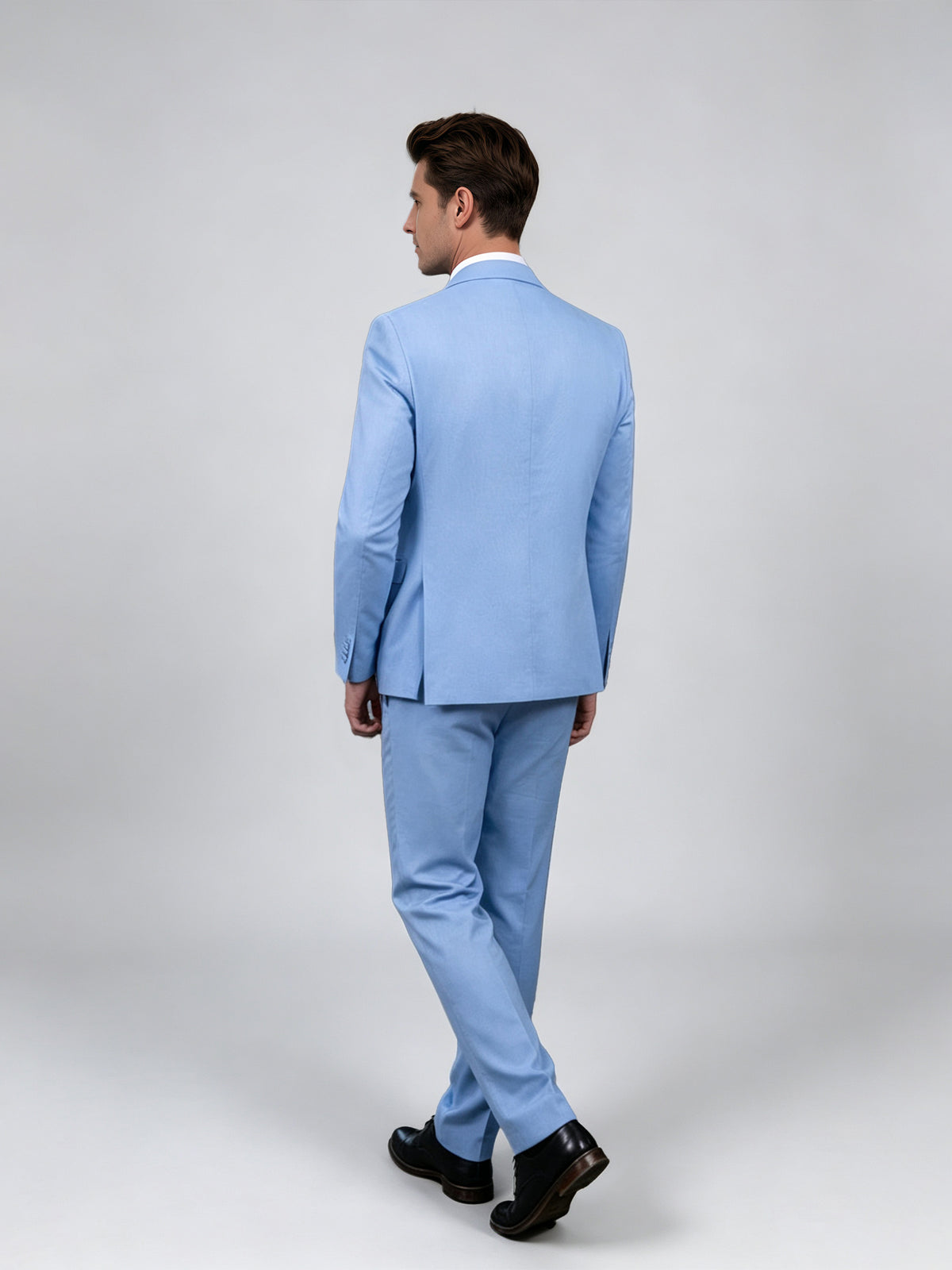 Cicinia Solid Sky Blue Men's Suits Notch Lapel Slim 3 Pieces Solid Formal Wedding Suit