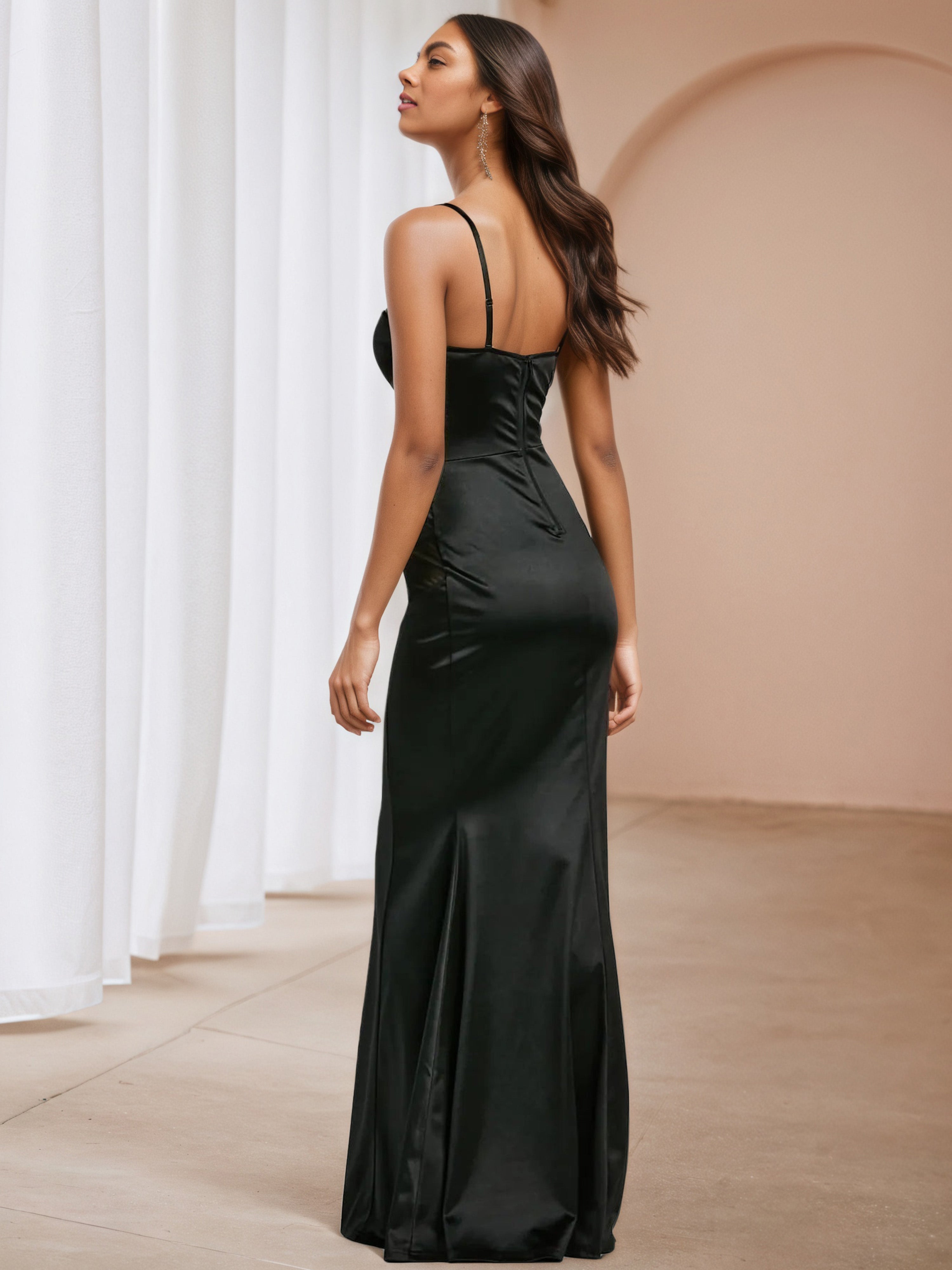 Trumpet/Mermaid Illusion Bodice Black Spaghetti Straps Formal Dresses