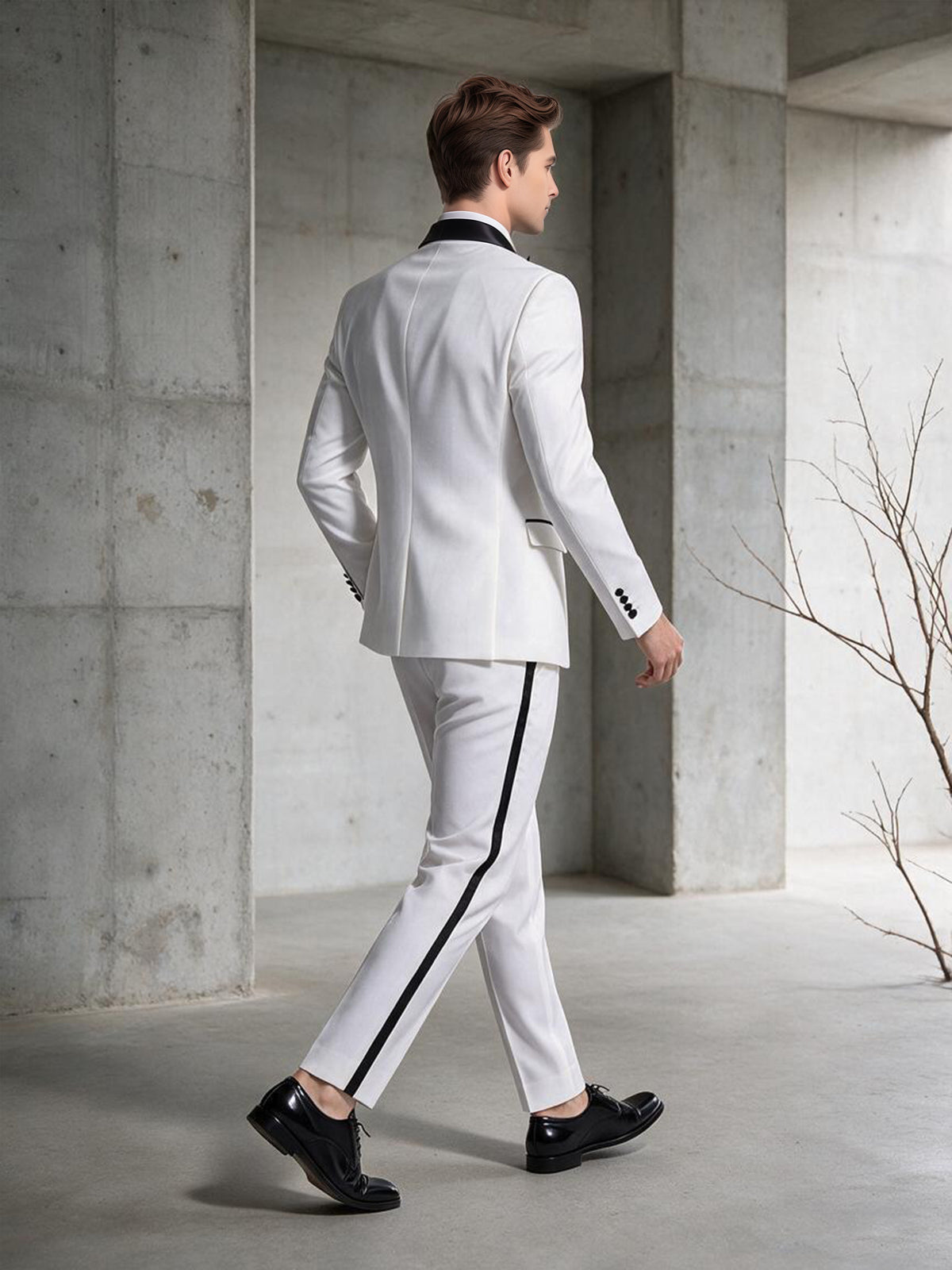 Cicinia Slim Fit 2 Pieces White Men's Suits Asymmetric Tuxedo Jacket And Side Stripe Trousers