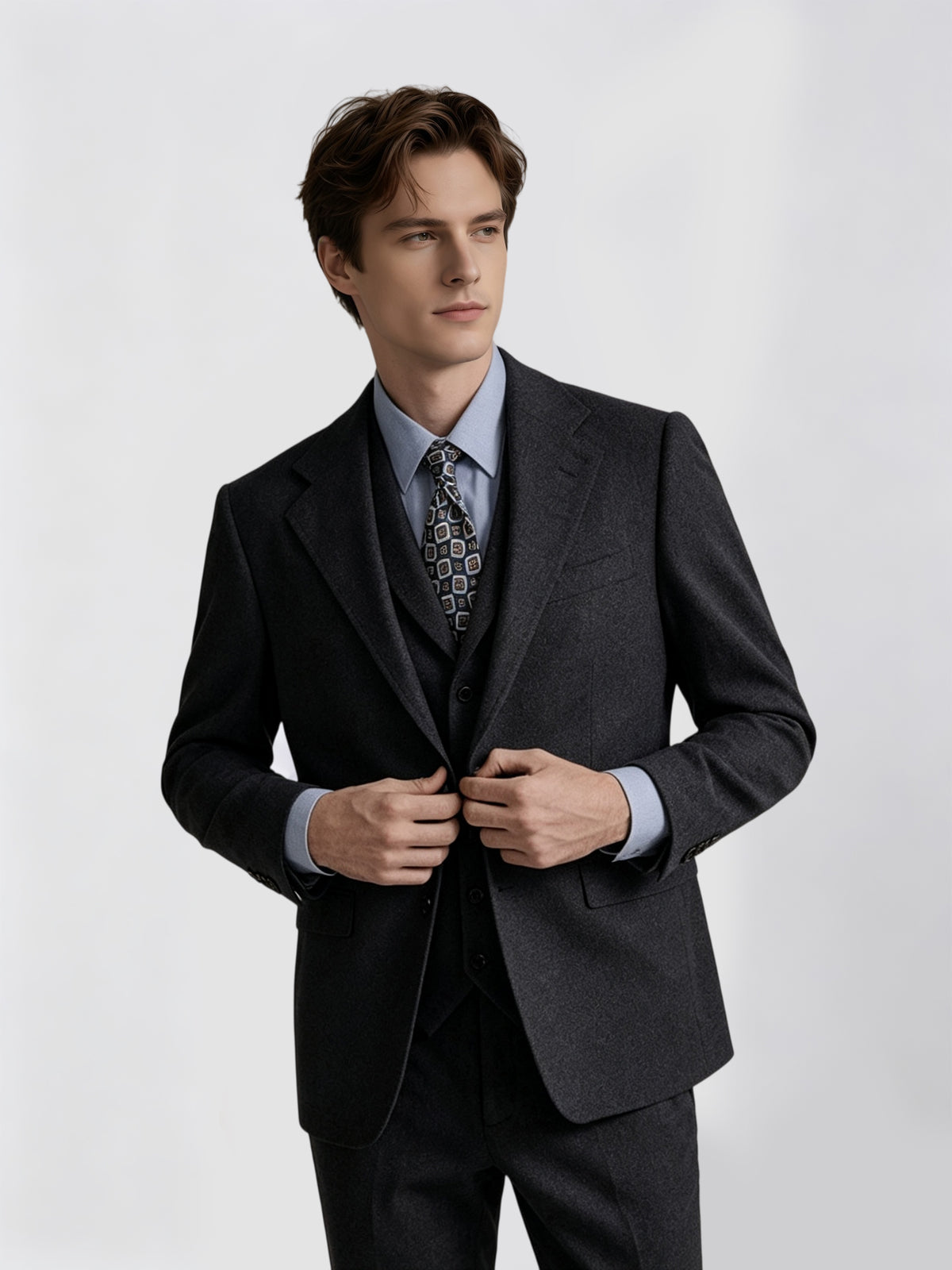 Cicinia 3 Pieces Suit Notch Lapel Two Button Jacket V Neck Waistcoat Trousers Black Men's Suits