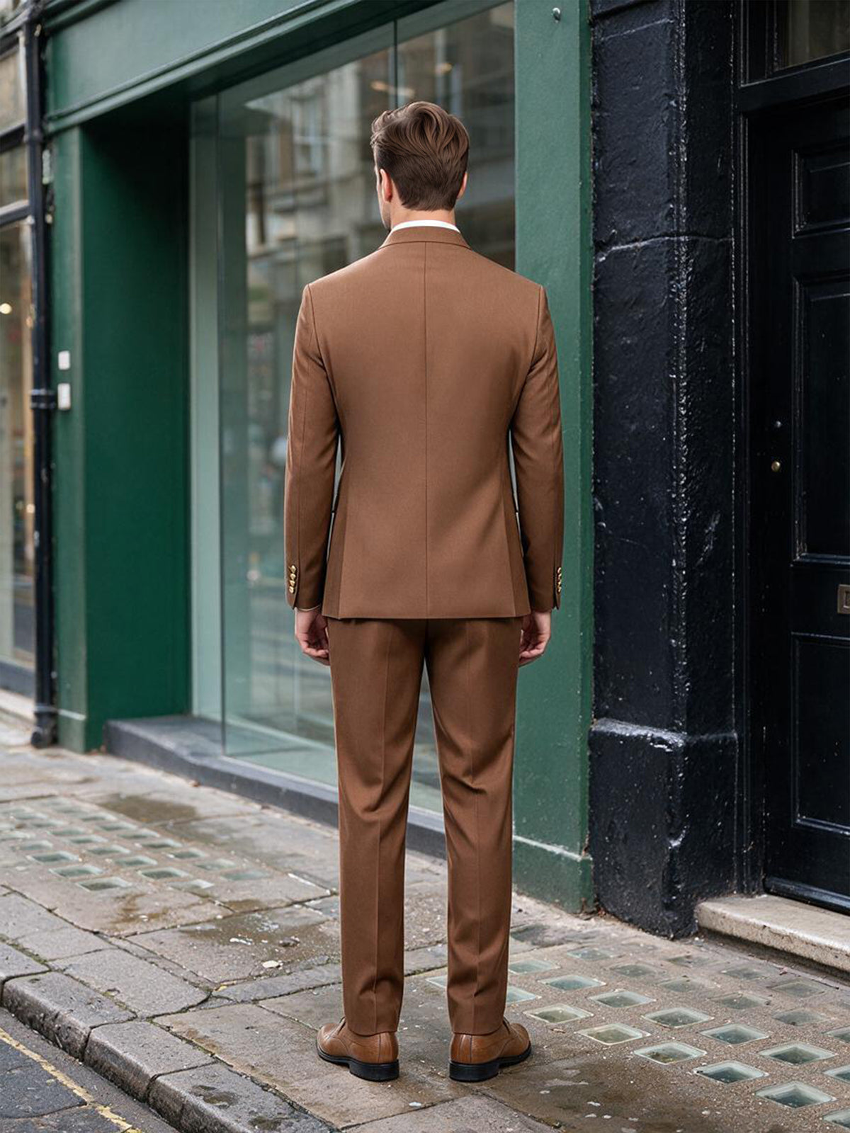 Cicinia Brown Men's Suits 2 Pieces Mandarin Collar Double Breasted Suit