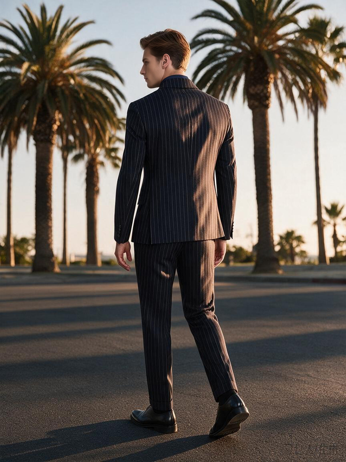 Cicinia Black Pinstripe Double Breasted Men Suit 2 Piece Slim Fit Business Wedding Suit