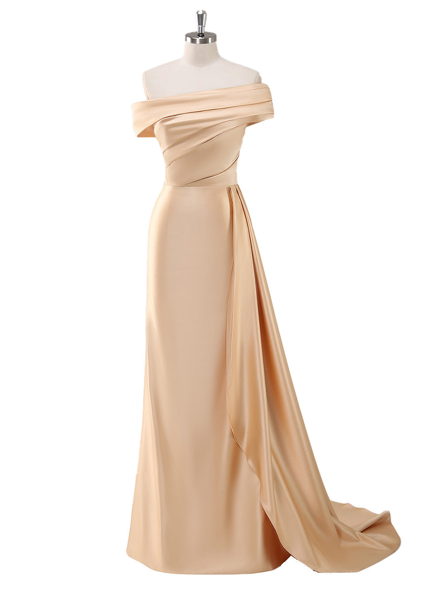 Cicinia Champagne Mother Of The Bride Dress Long Stretch Satin Sheath Evening Dresses