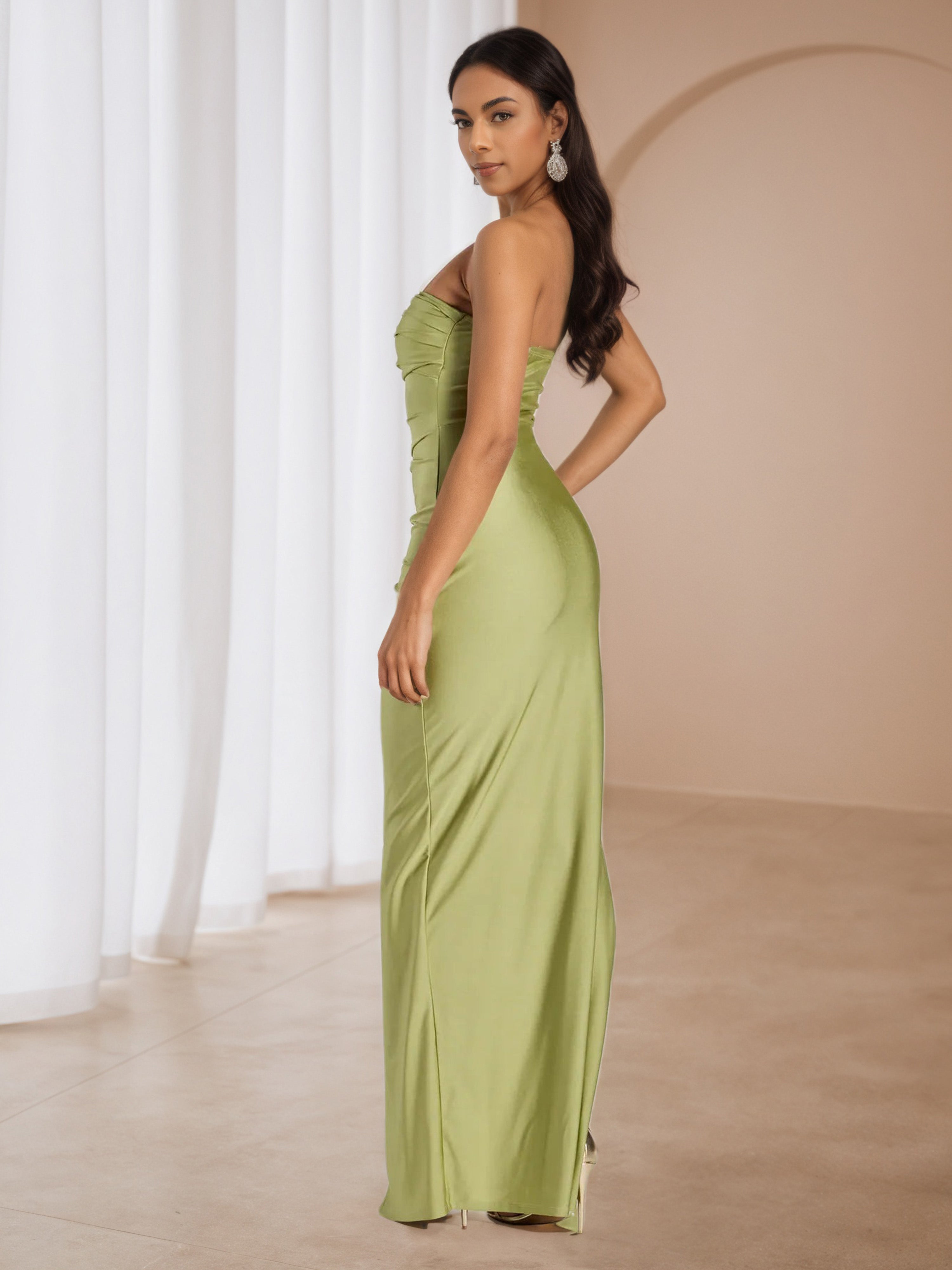 Strapless Clover Long Wedding Guest Dress with Split