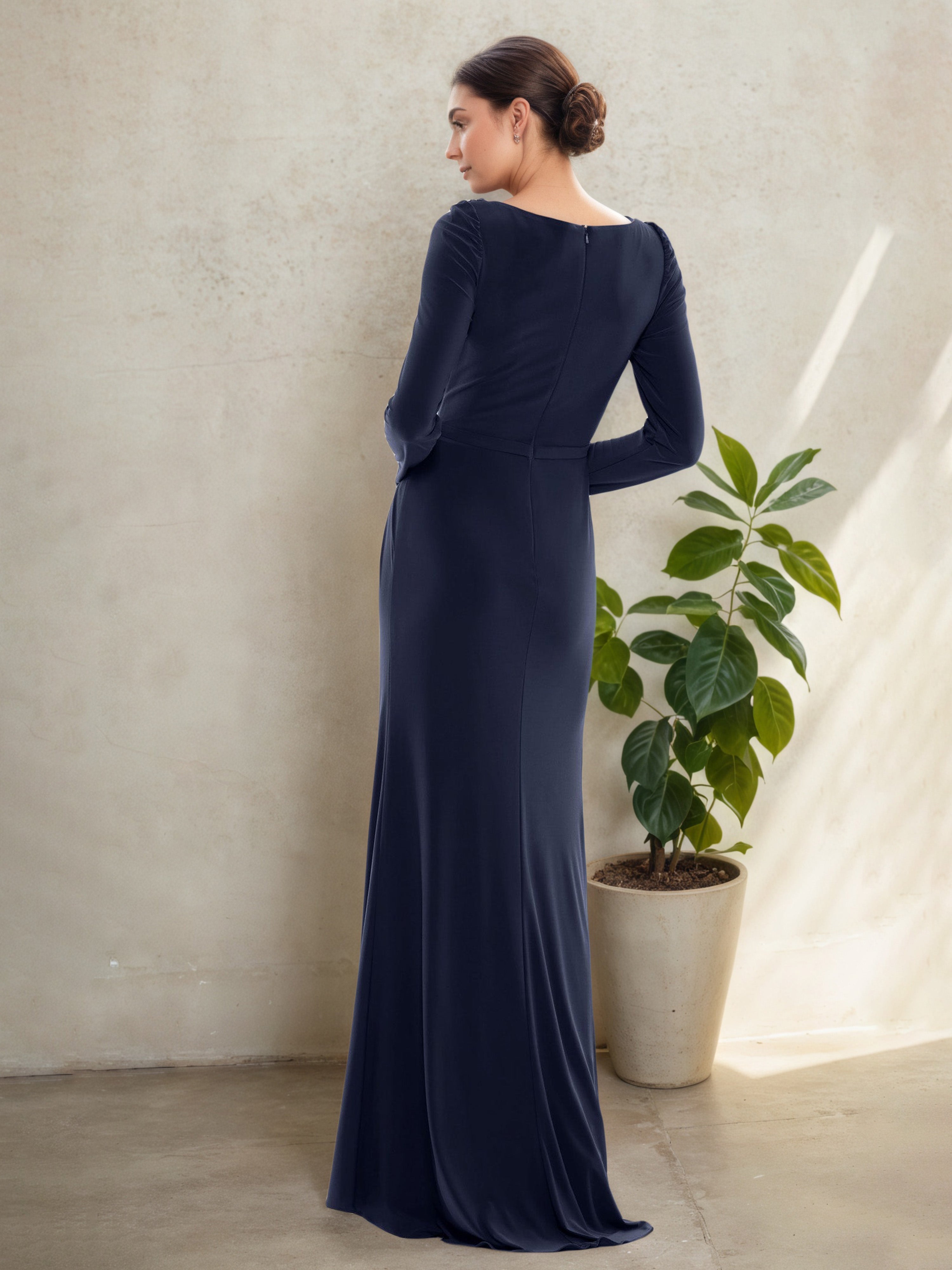 Long Sleeves Jewel Sheath Mother Of The Bride Dress