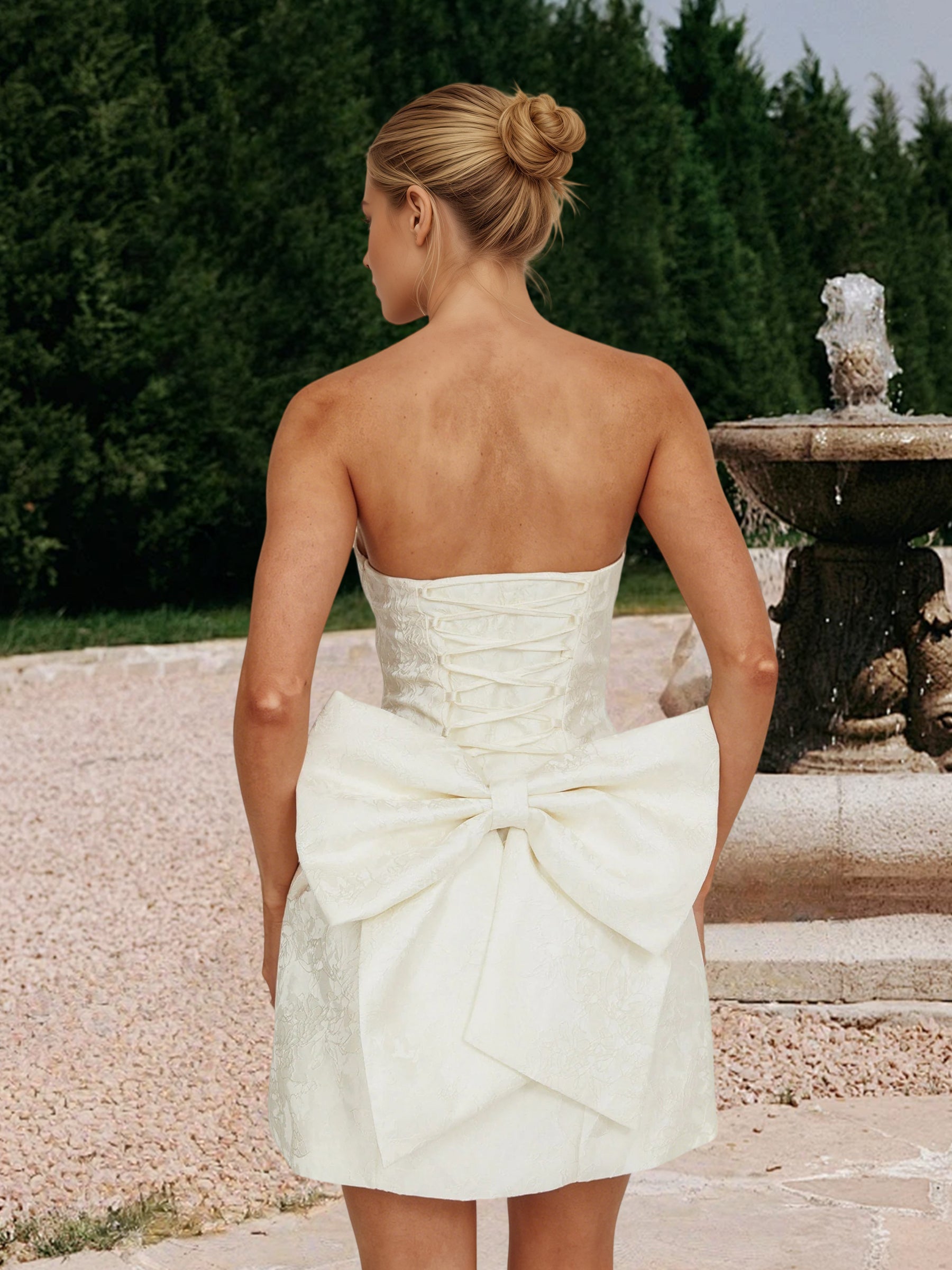 Cicinia Charming Ivory Homecoming Dresses Short Jacquard Fabric A-line Strapless Mini Dress