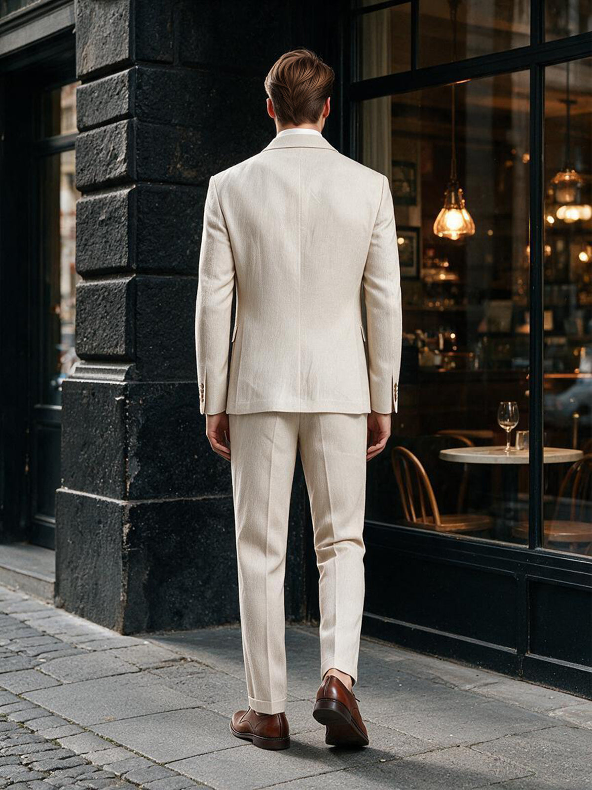 Cicinia Beige Men's Suits Single Breasted Patch Pocket 2 Pieces Groom Suit
