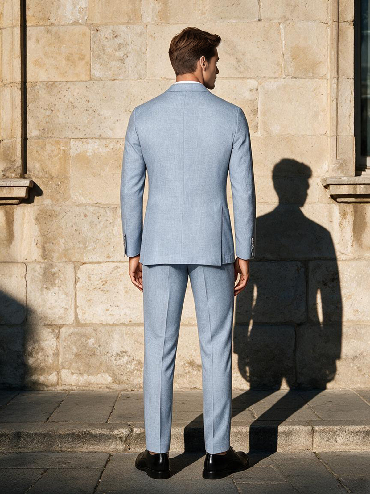 Cicinia Single Breasted Notch Lapel 2 Pieces Suit Solid Sky Blue Men's Suits