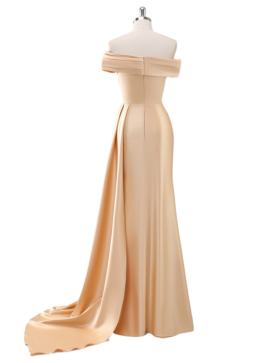 Cicinia Champagne Mother Of The Groom Dress Long Stretch Satin Sheath Evening Dresses