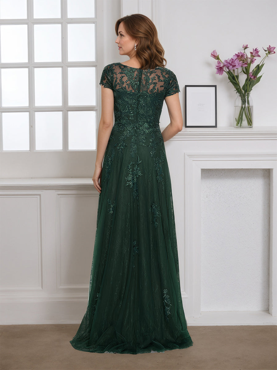 Cicinia Dark Green Mother Of The Bride Dress Long Lace V-neck Cap Sleeves