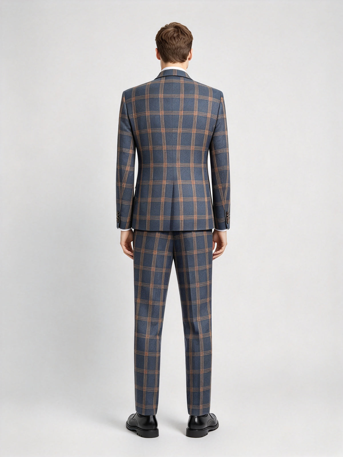 Cicinia Single Breasted Woven Plaid Tailored Fit 3 Pieces Notch Lapel Navy Blue Men's Suits
