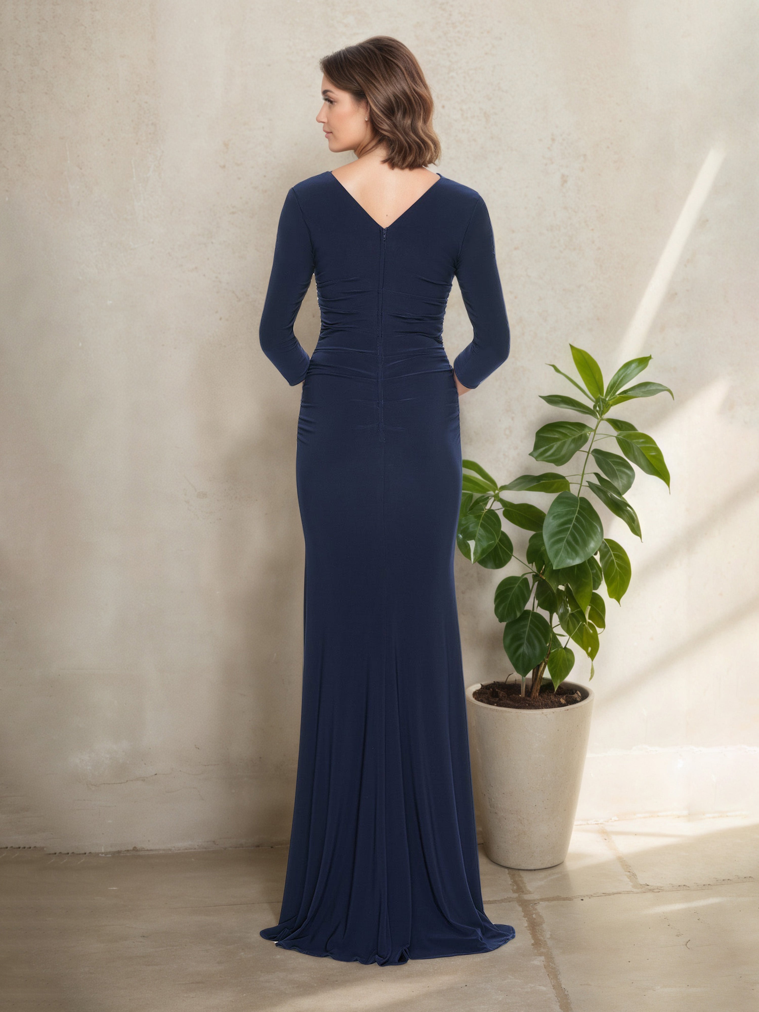 Square Neckline Dark Navy Sheath/Column Floor Length Mother Of The Bride Dress