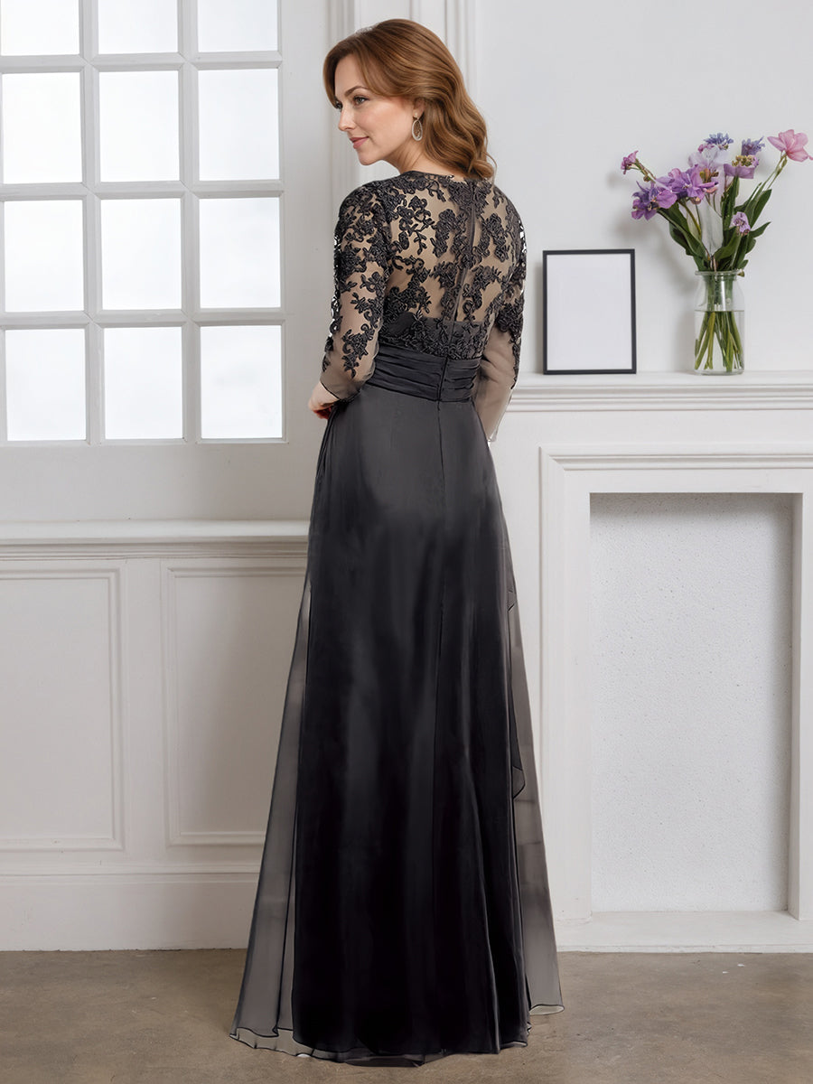 Cicinia Black Mother Of The Bride Dress Long Sheath Floor Length V-neck 3/4 Sleeves