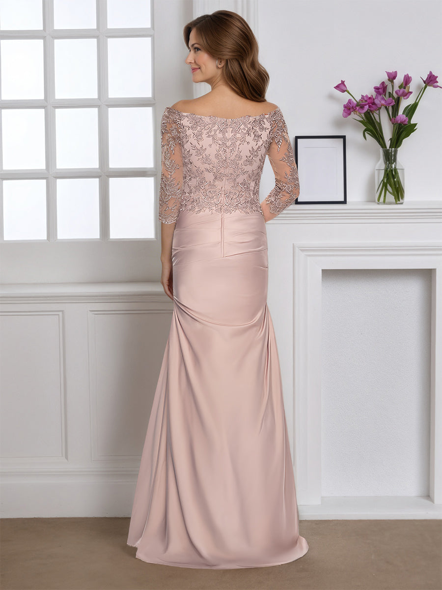 Cicinia Champagne Mother Of The Bride Dress Long Stretch Fabric Sheath Off The Shoulder Elegant