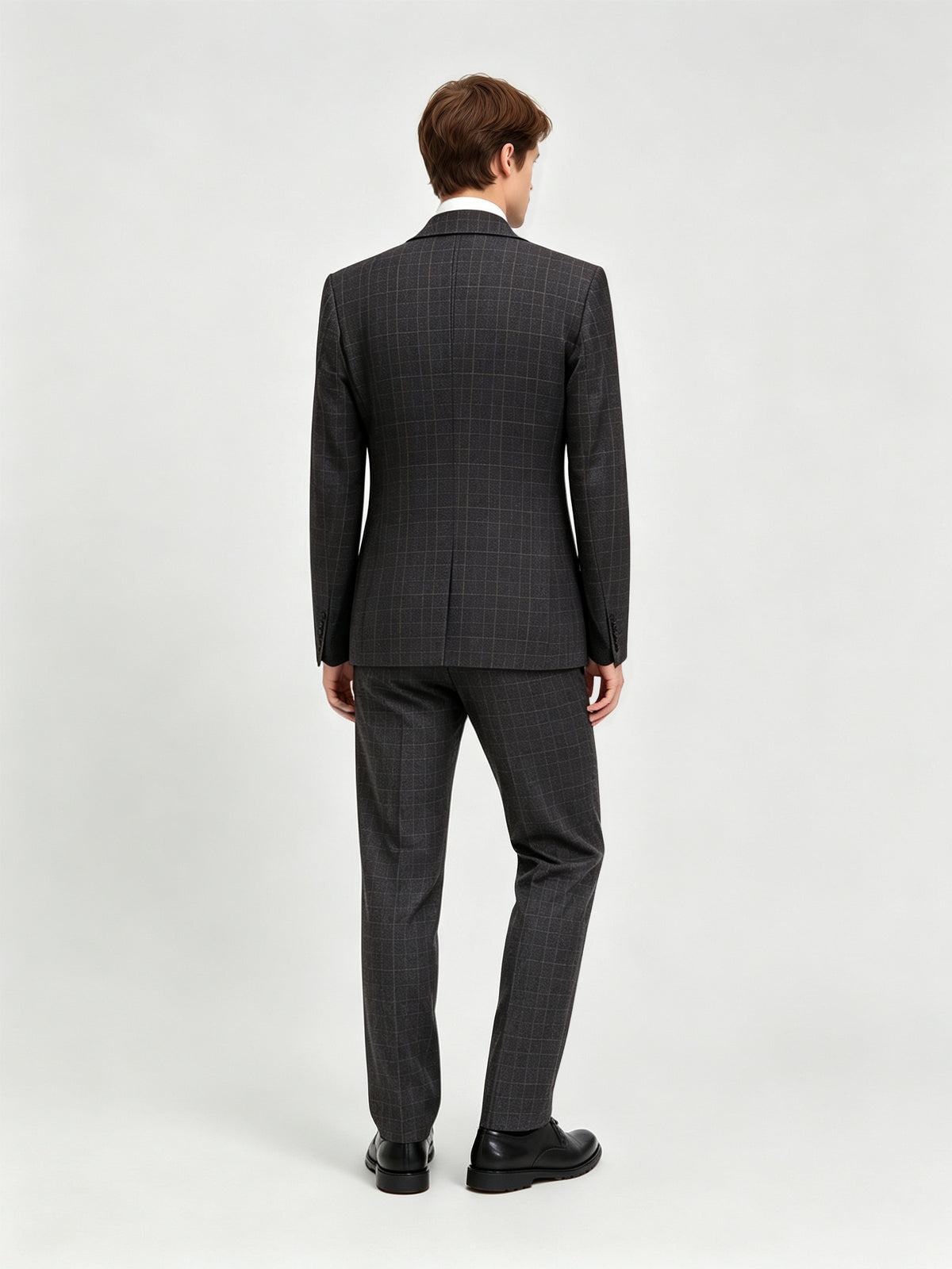 Cicinia Windowpane Plaid Suit Notch Lapel Single Breasted 3 Pieces Black Men's Suits