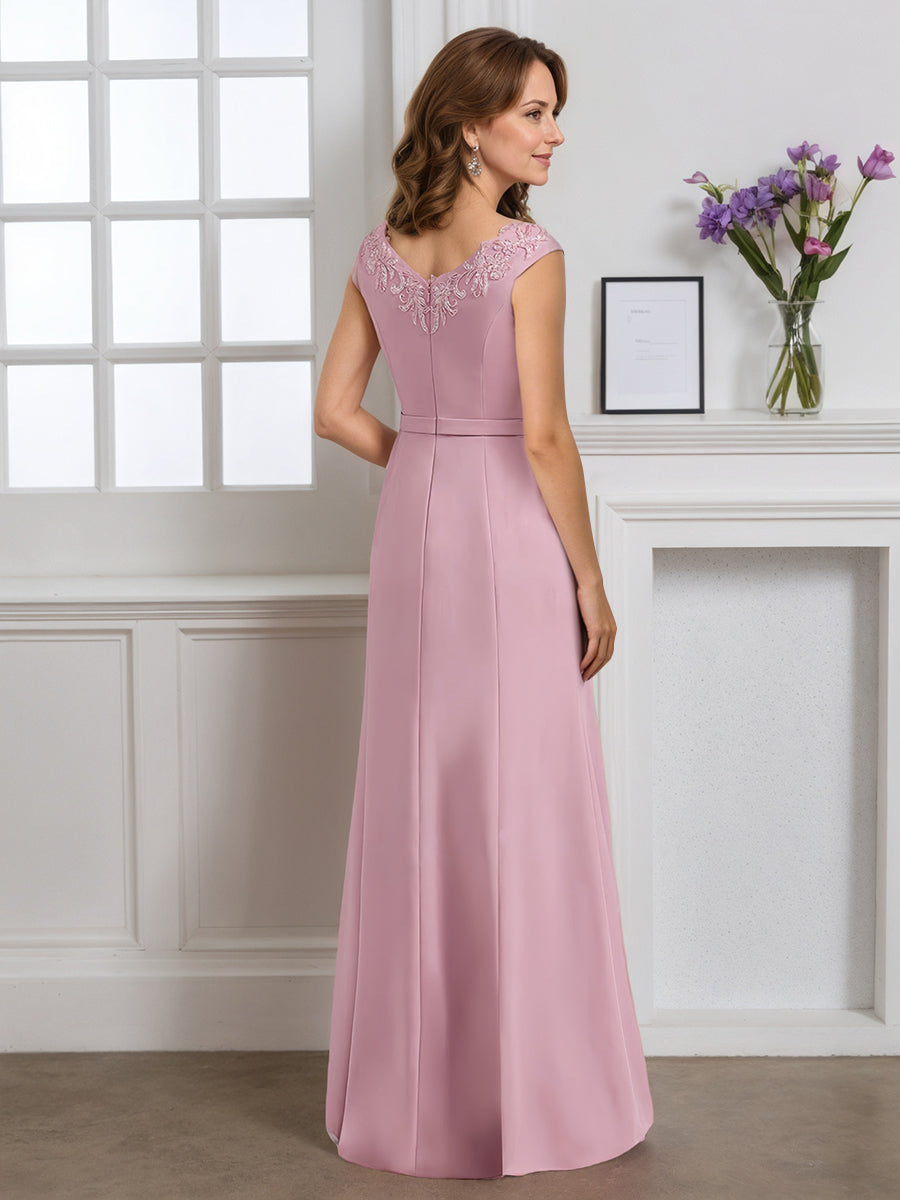 Cicinia Pink Mother Of The Bride Dress Long Sheath V-neck Dress With Appliques Lace