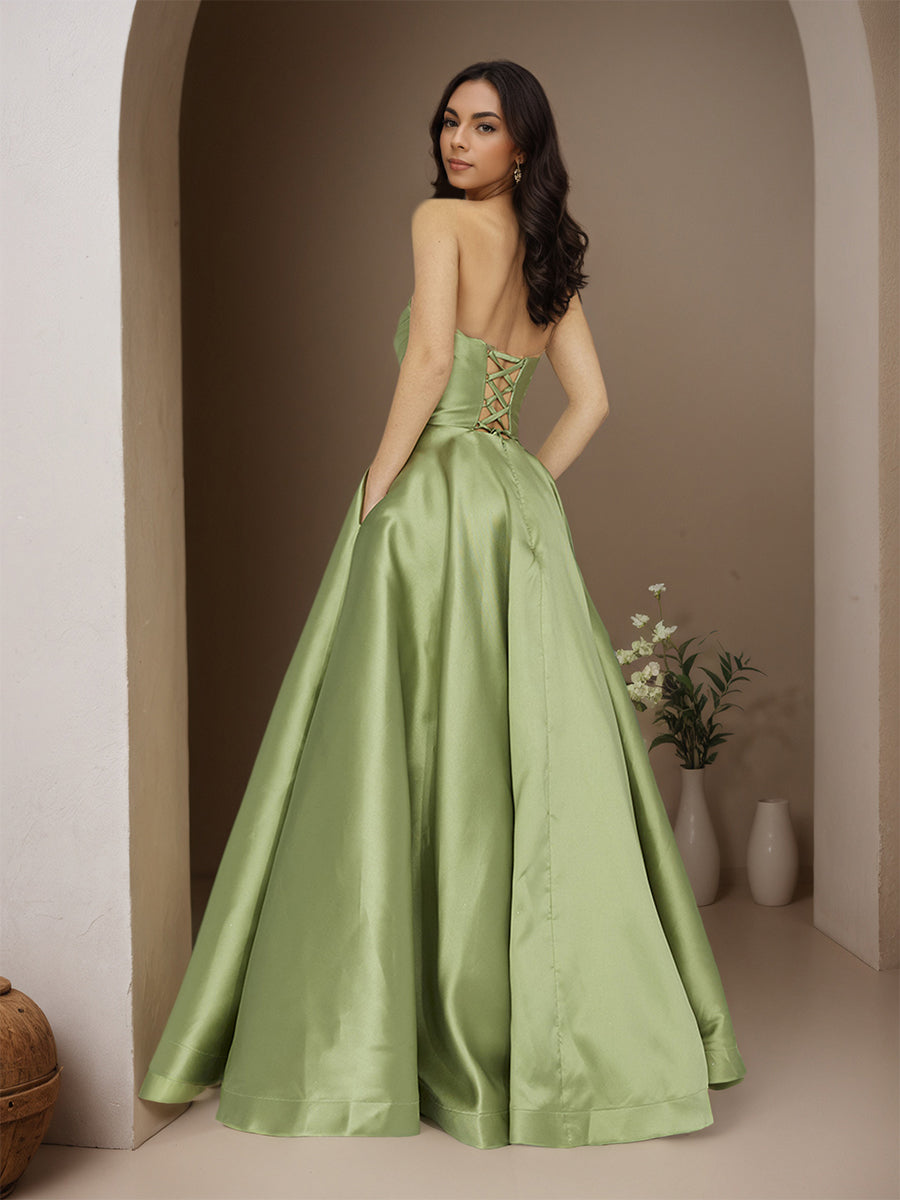 Cicinia Dusty Sage Prom Dresses Long Satin A-line Floor Length Strapless Chic