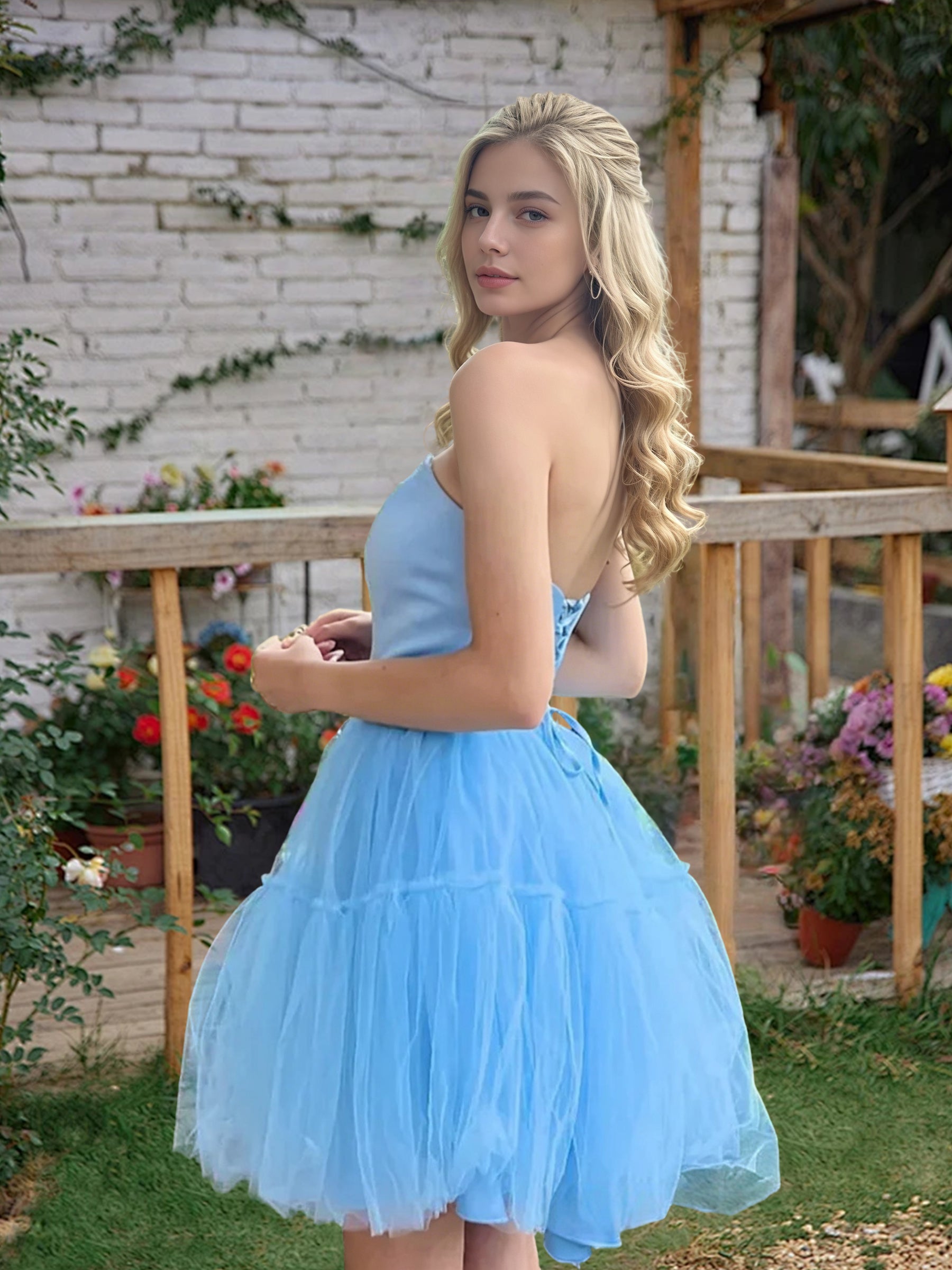 Cicinia Blue Homecoming Dresses Short Tulle A-line Mini Length Strapless Party Dress