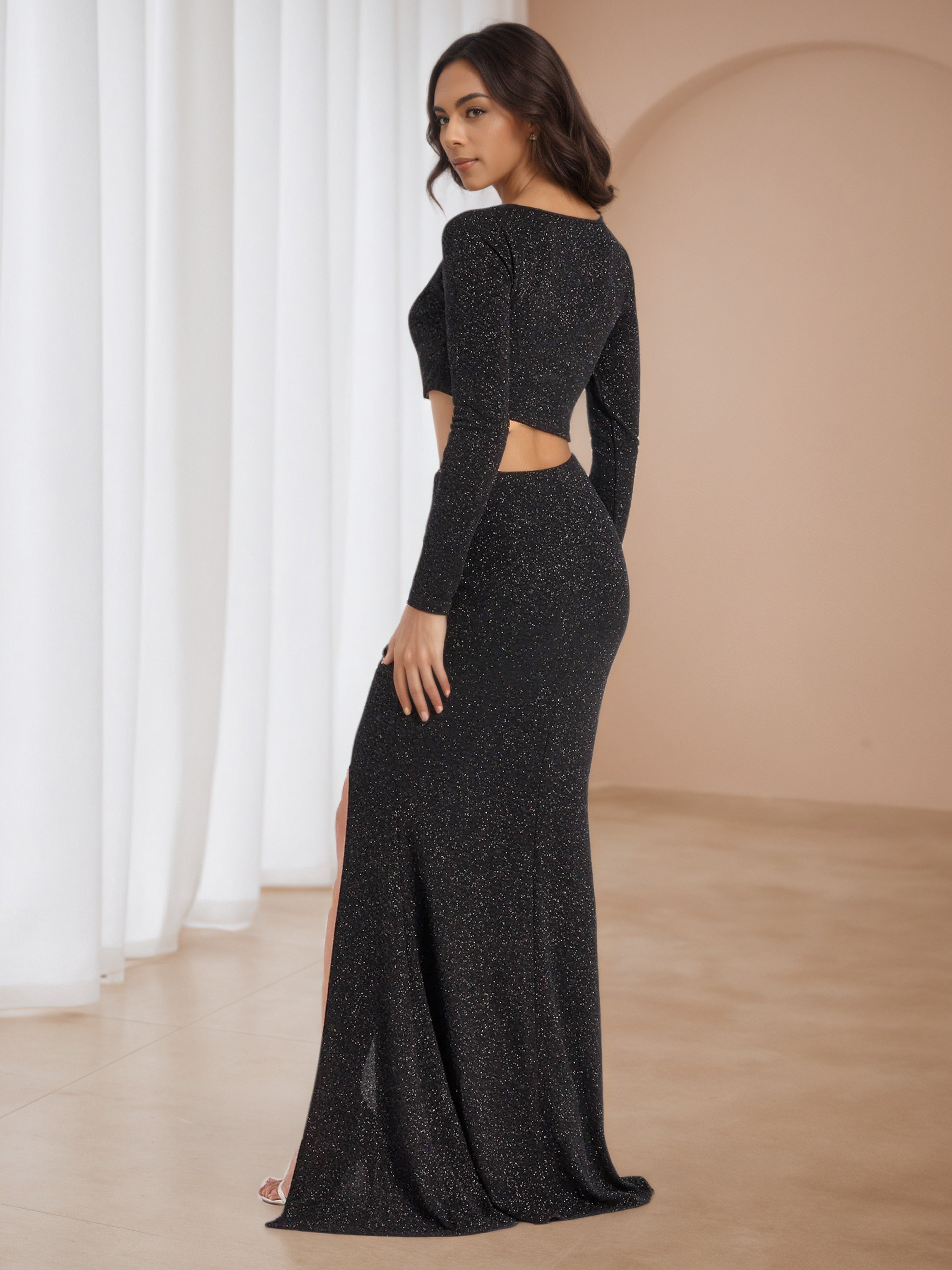 Jewel Black Glitter Dresses Trumpet/Mermaid Wedding Guest Dress