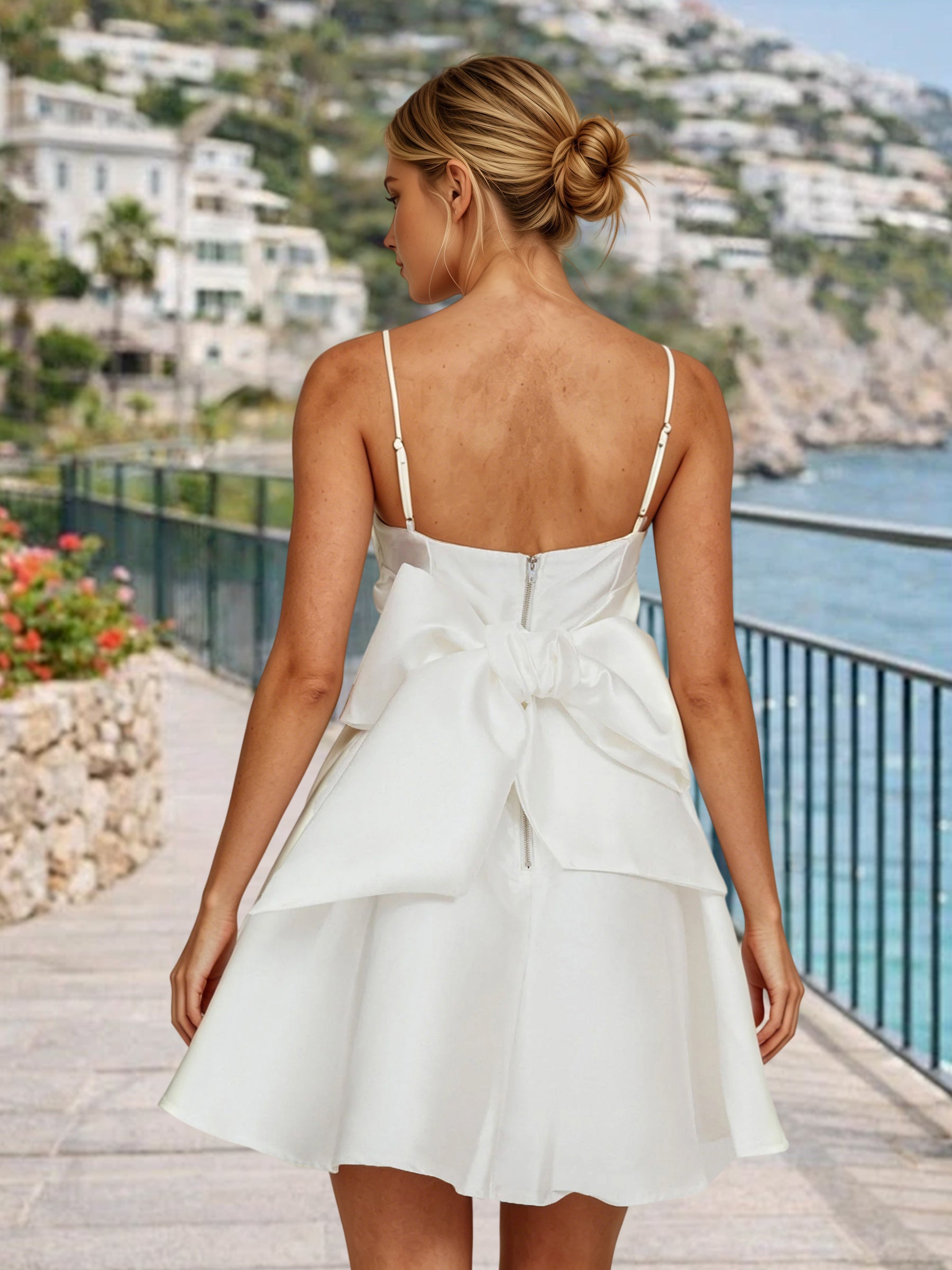 Cicinia Chic White Homecoming Dresses Short Satin A-line Spaghetti Straps Mini Length Party Dress