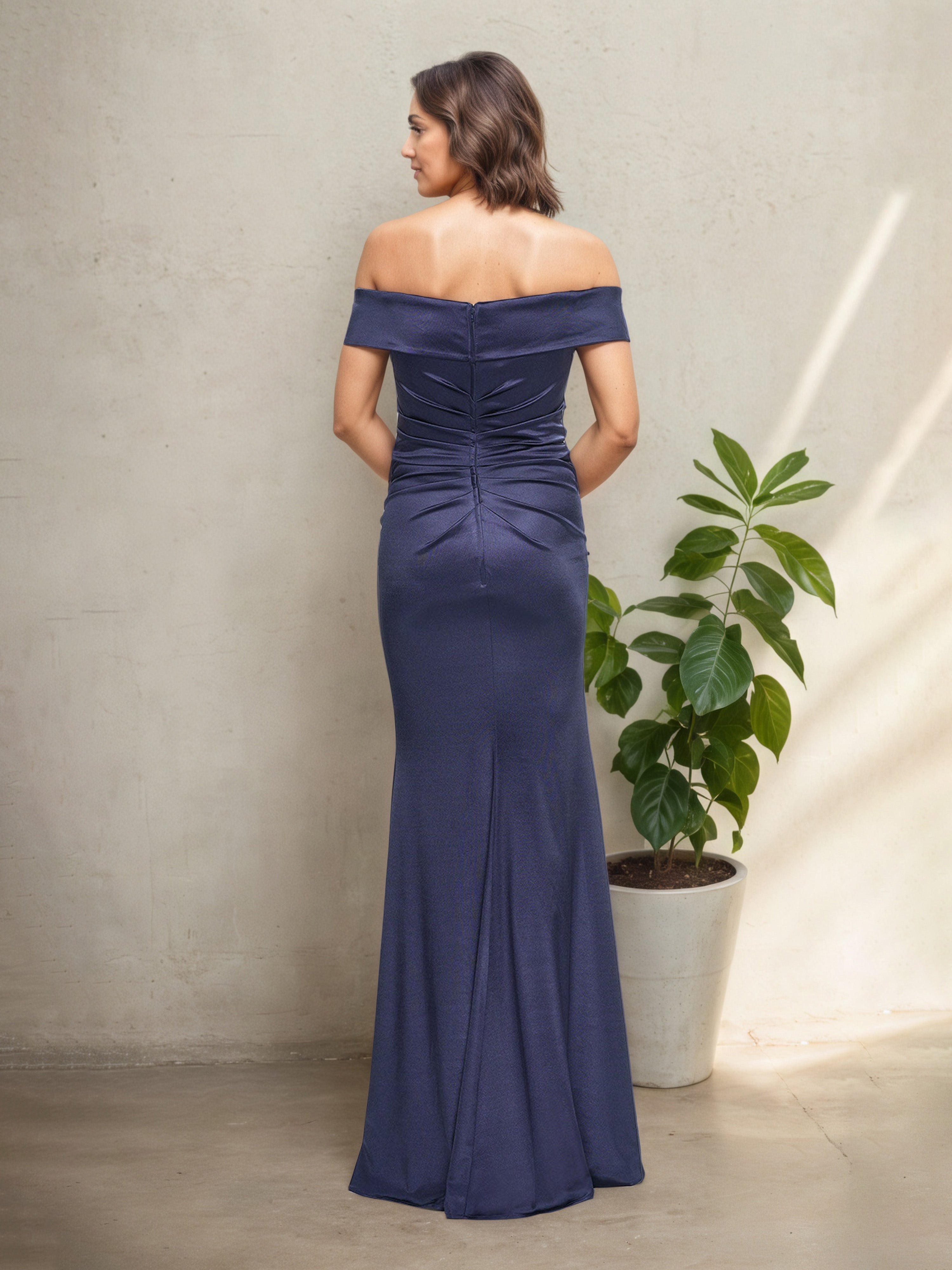 Off The Shoulder Sheath/Column Pleats Stormy Mother Of The Bride Dress
