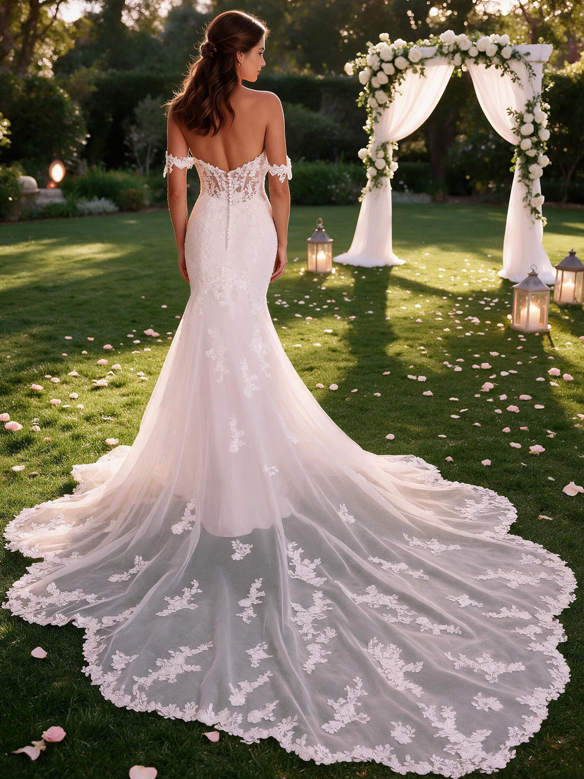 Cicinia Off The Shoulder White Wedding Dresses Long Sheath Mermaid Appliques Lace Bridal Gowns