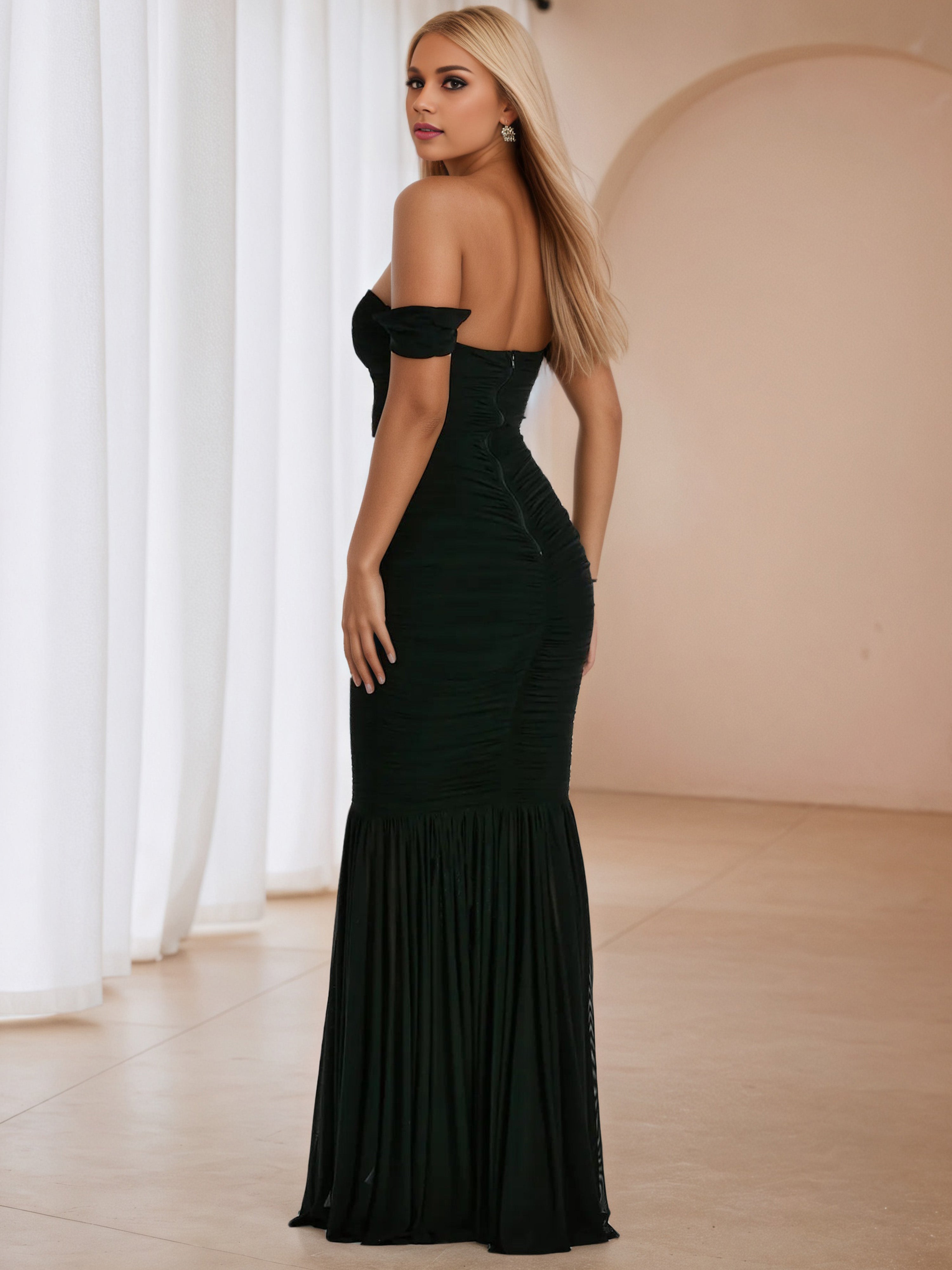 Trumpet/Mermaid Off The Shoulder Ruched Black Wedding Guest Dress