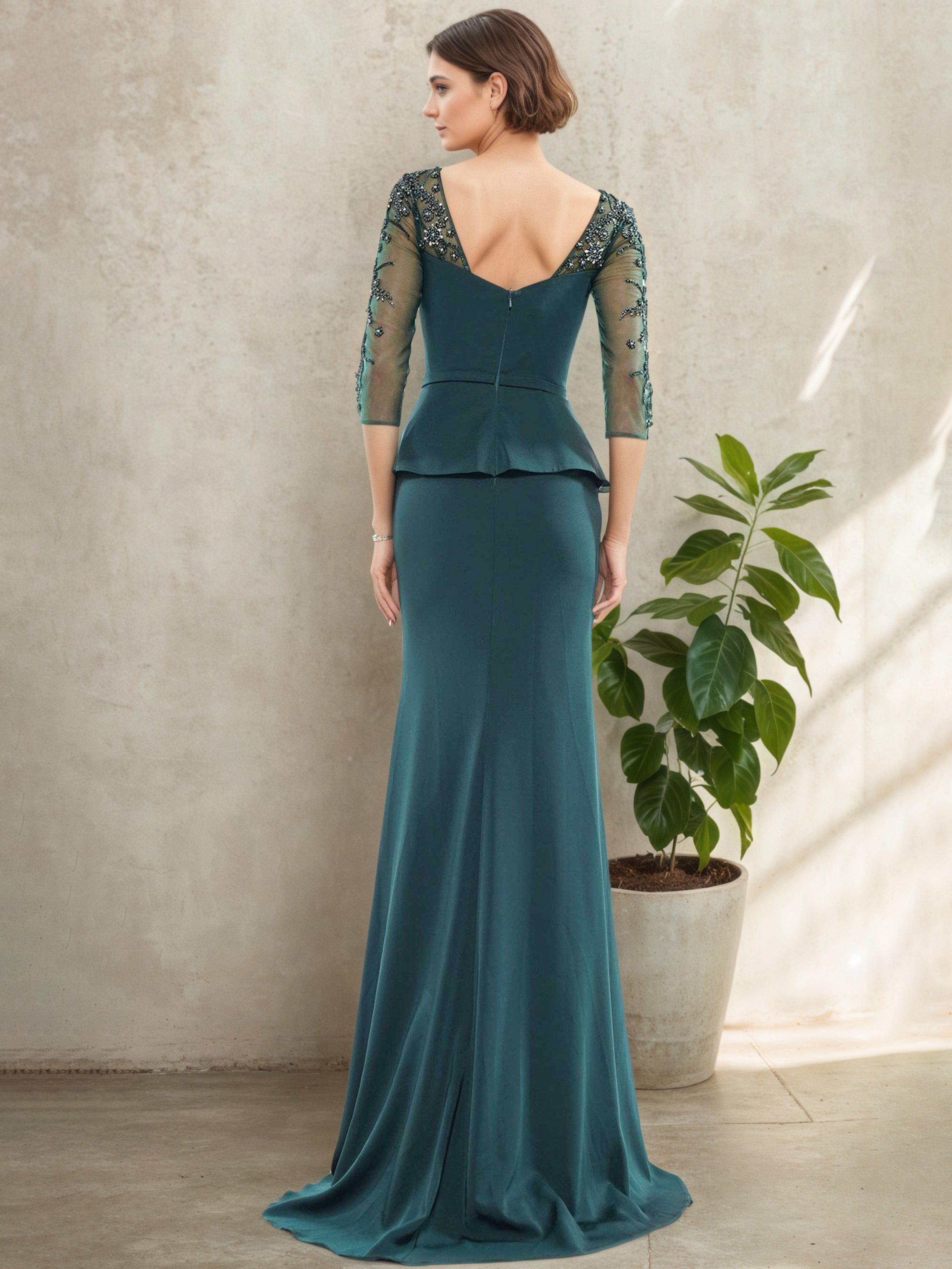 Overlay Bodycon Ink Blue Trumpet Long Sleeves Mother Of The Bride Dress