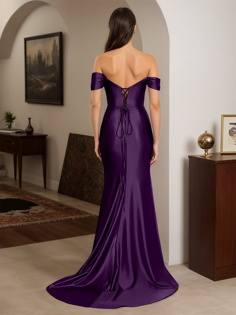 Cicinia Grape Prom Dresses Long Off The Shoulder Sheath Beaded Backless