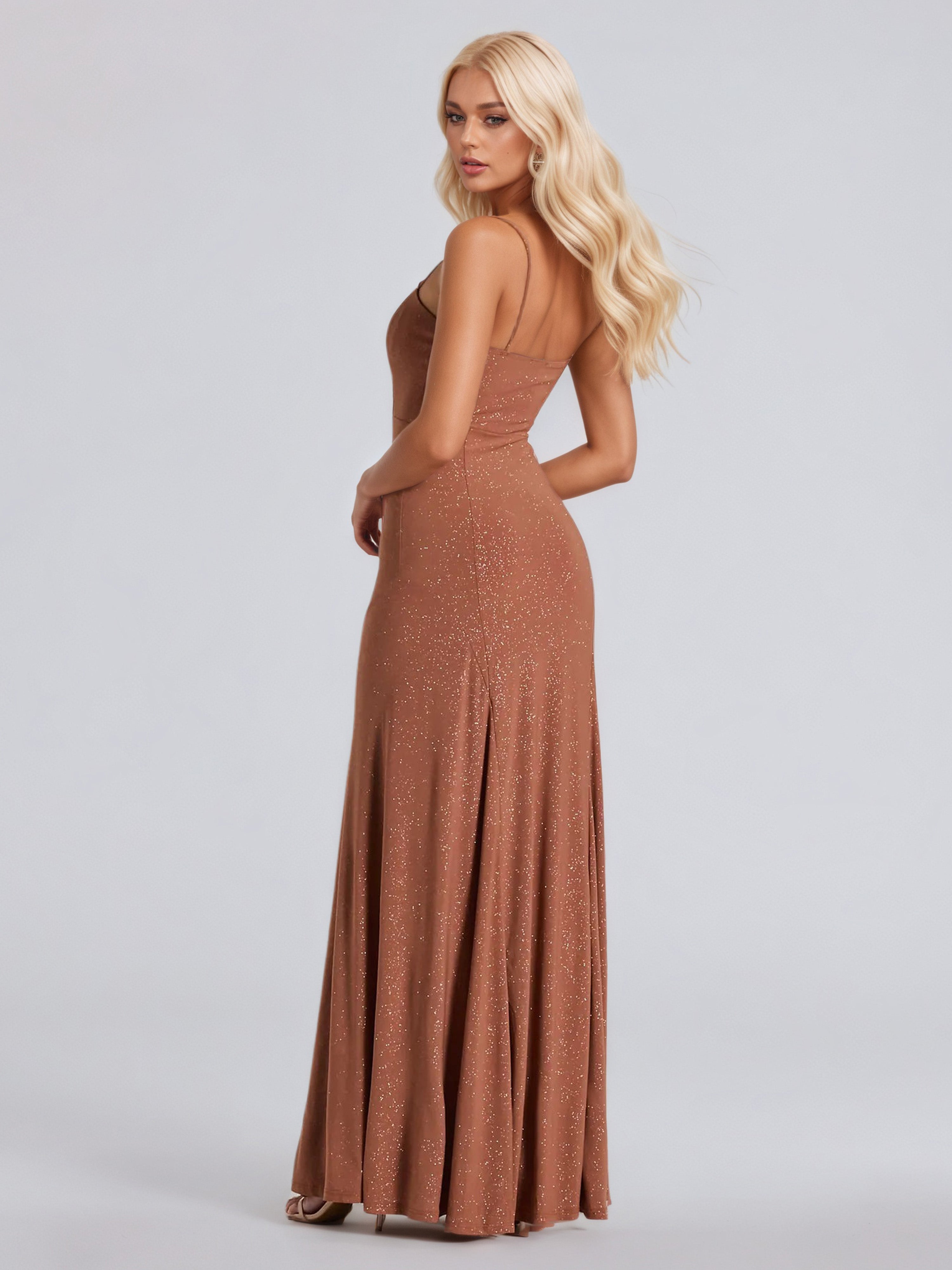 Terracotta Sheath Spaghetti Straps Sleeveless Wedding Guest Dress