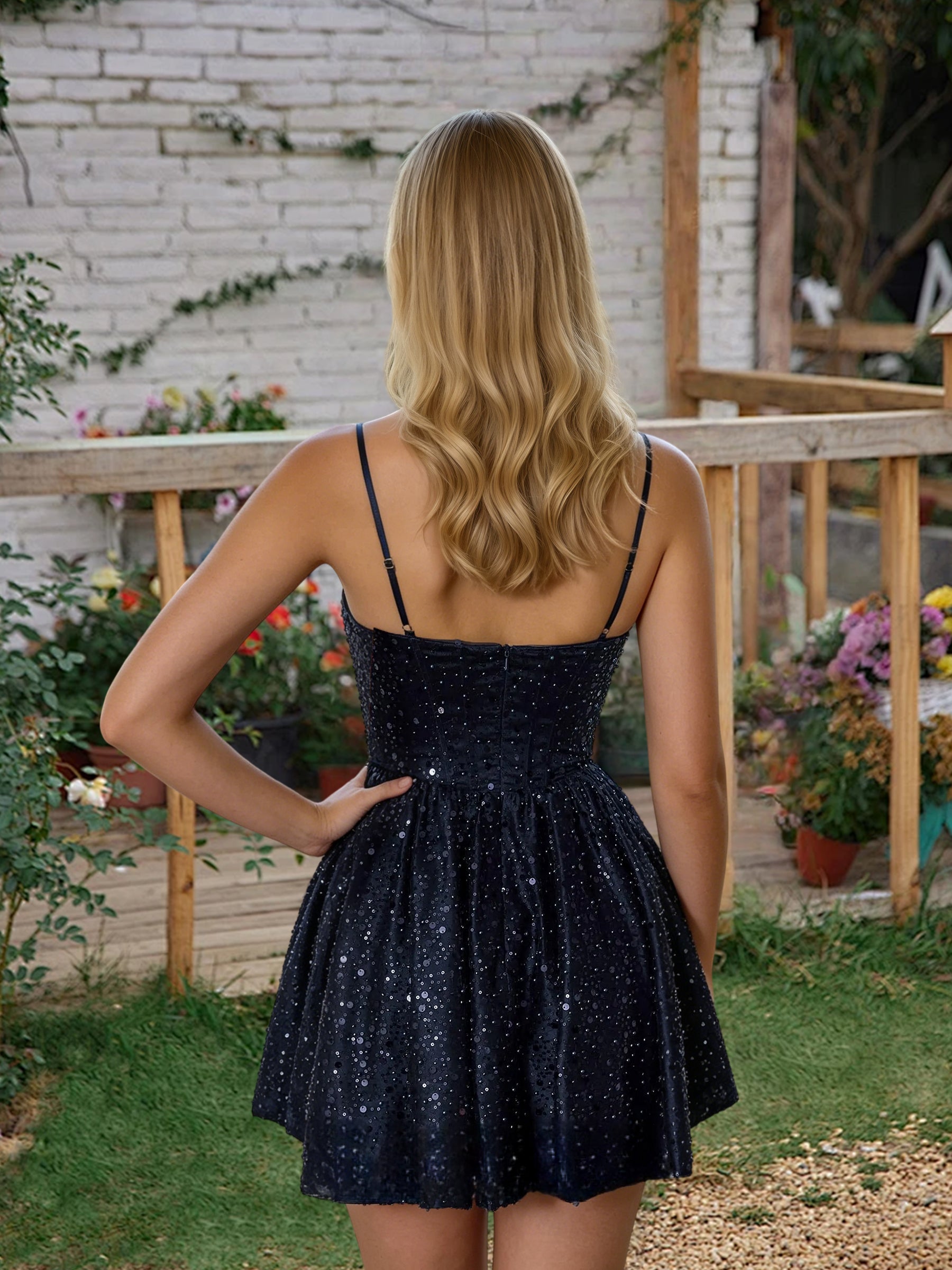 Cicinia Glitter Navy Blue Homecoming Dresses Short A-line Mini Length Spaghetti Straps Party Dress