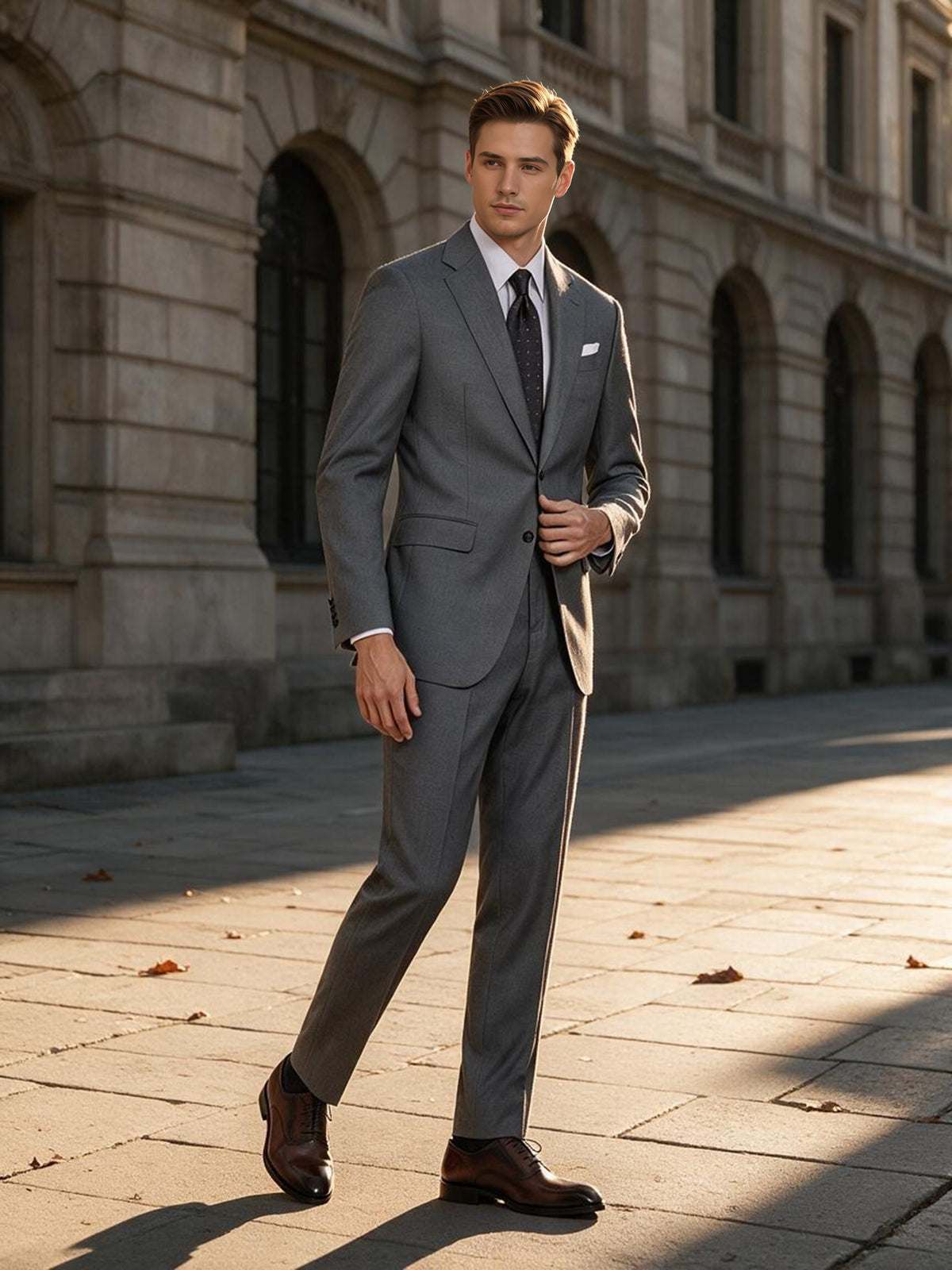 Cicinia 2 Pieces Grey Men's Suits Slim Fit Notch Lapel Business Wedding Suit Jacket With Pants