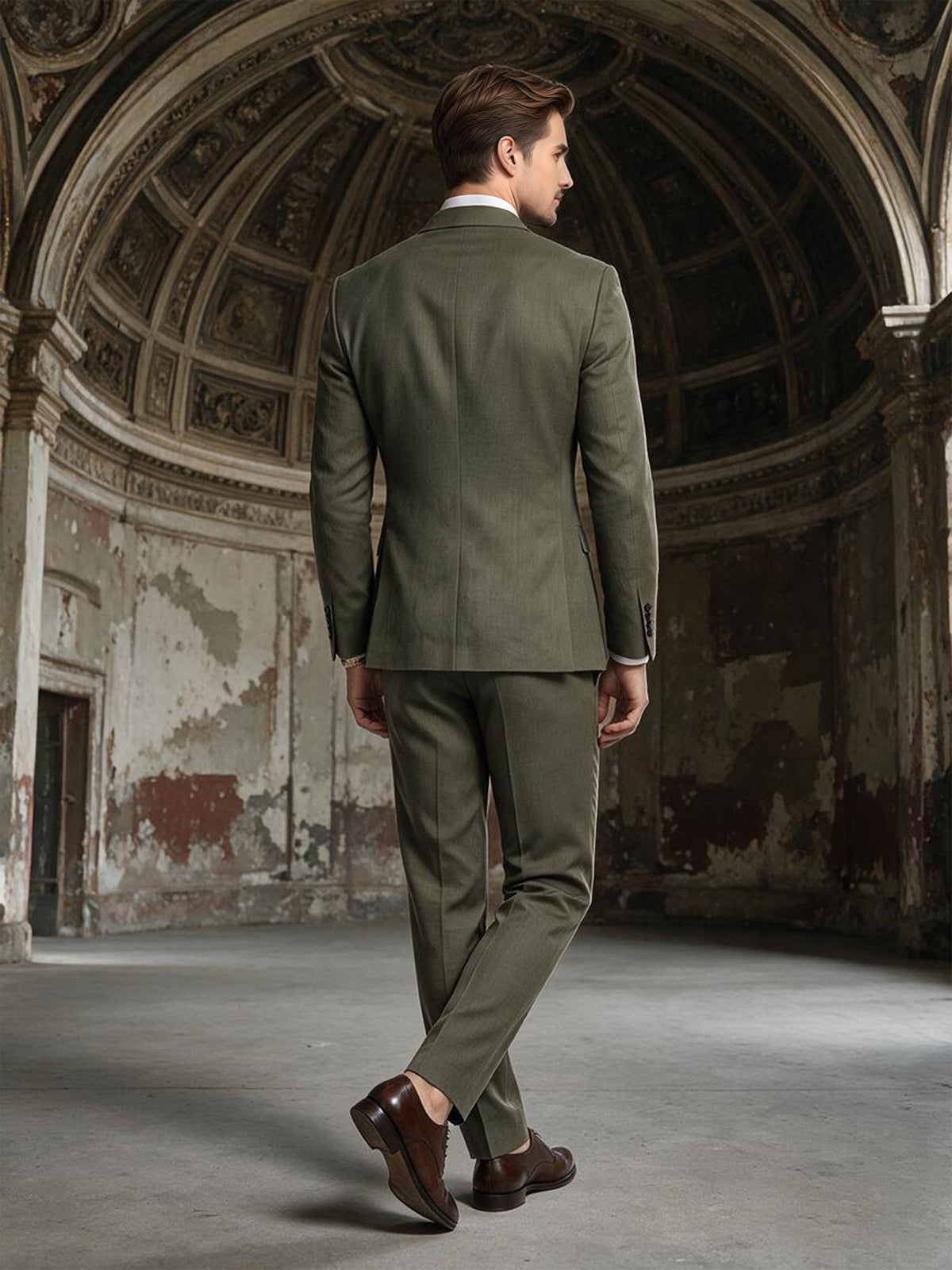 Cicinia Double Breasted Slim Fit Peak Lapel  2 Pieces Olive Green Men's Suits