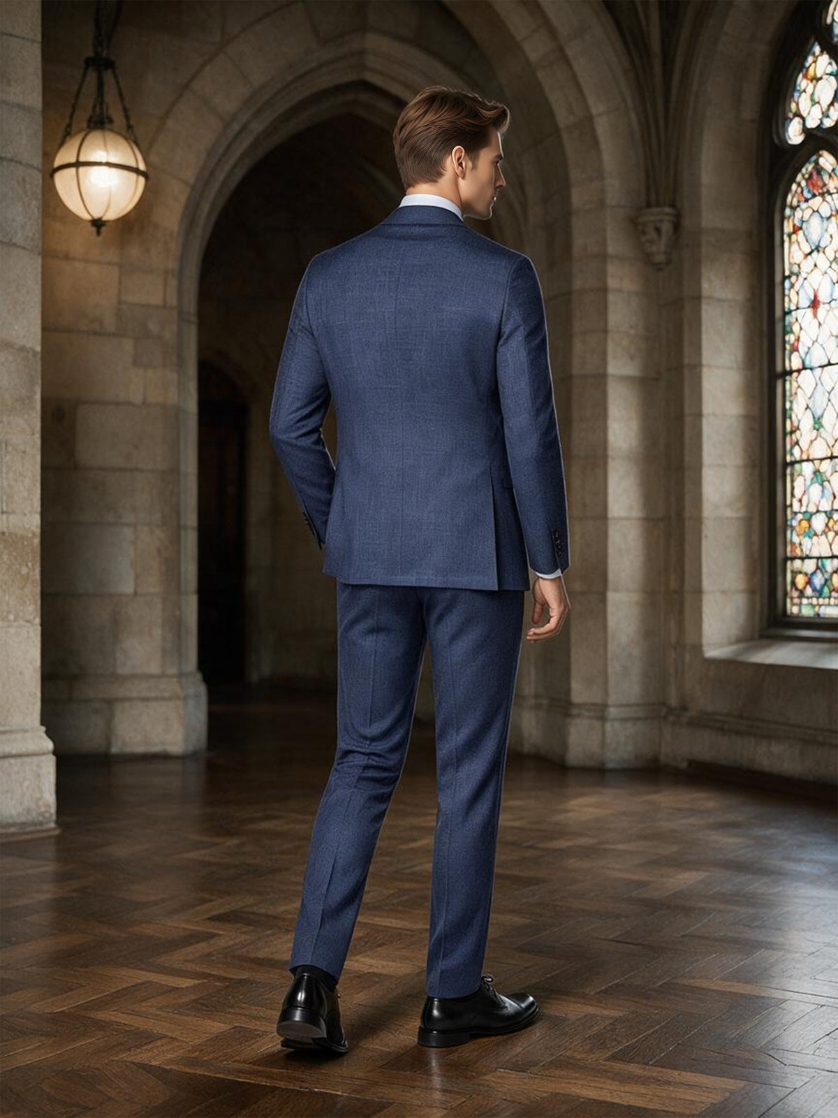 Cicinia Navy Blue Men's Suits Notch Lapel Single Breasted Suit Slim Fit Jacket With Pants