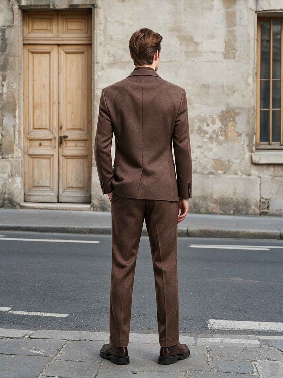 Cicinia Vintage Double Breasted Notch Lapel 2 Pieces Solid Coffee Men's Suits