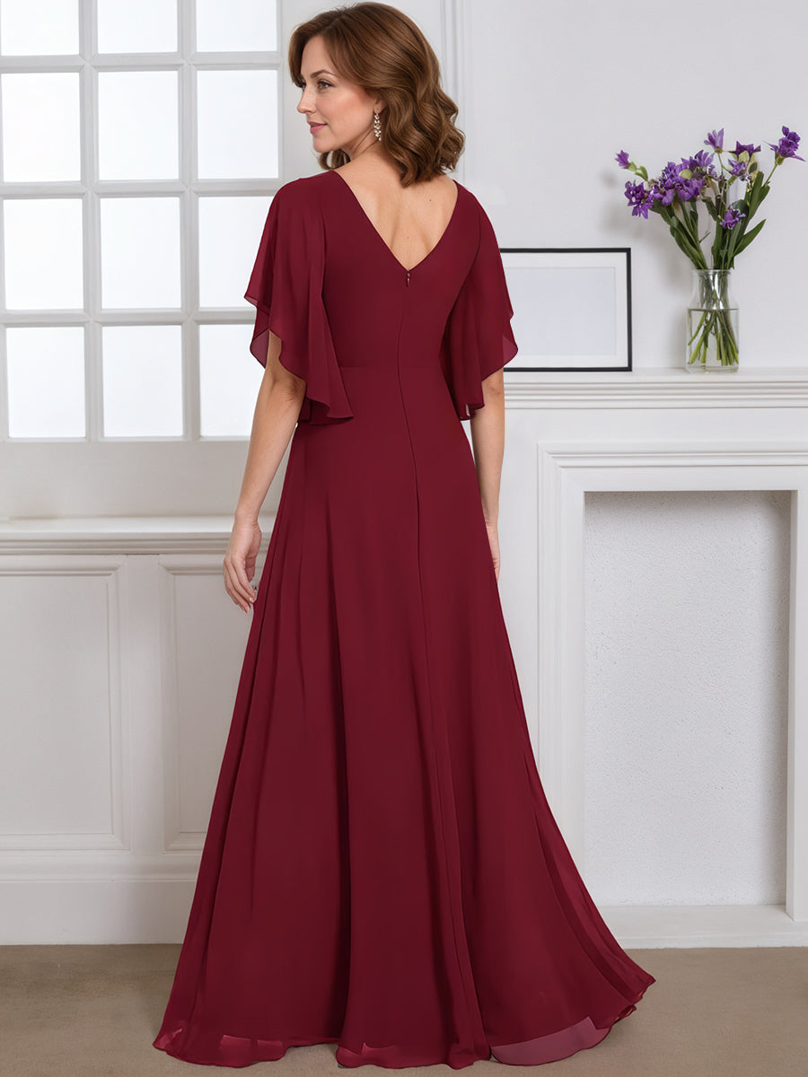 Cicinia Burgundy Mother Of The Bride Dress Long Chiffon Dress A-line Flutter Sleeves Floor Length
