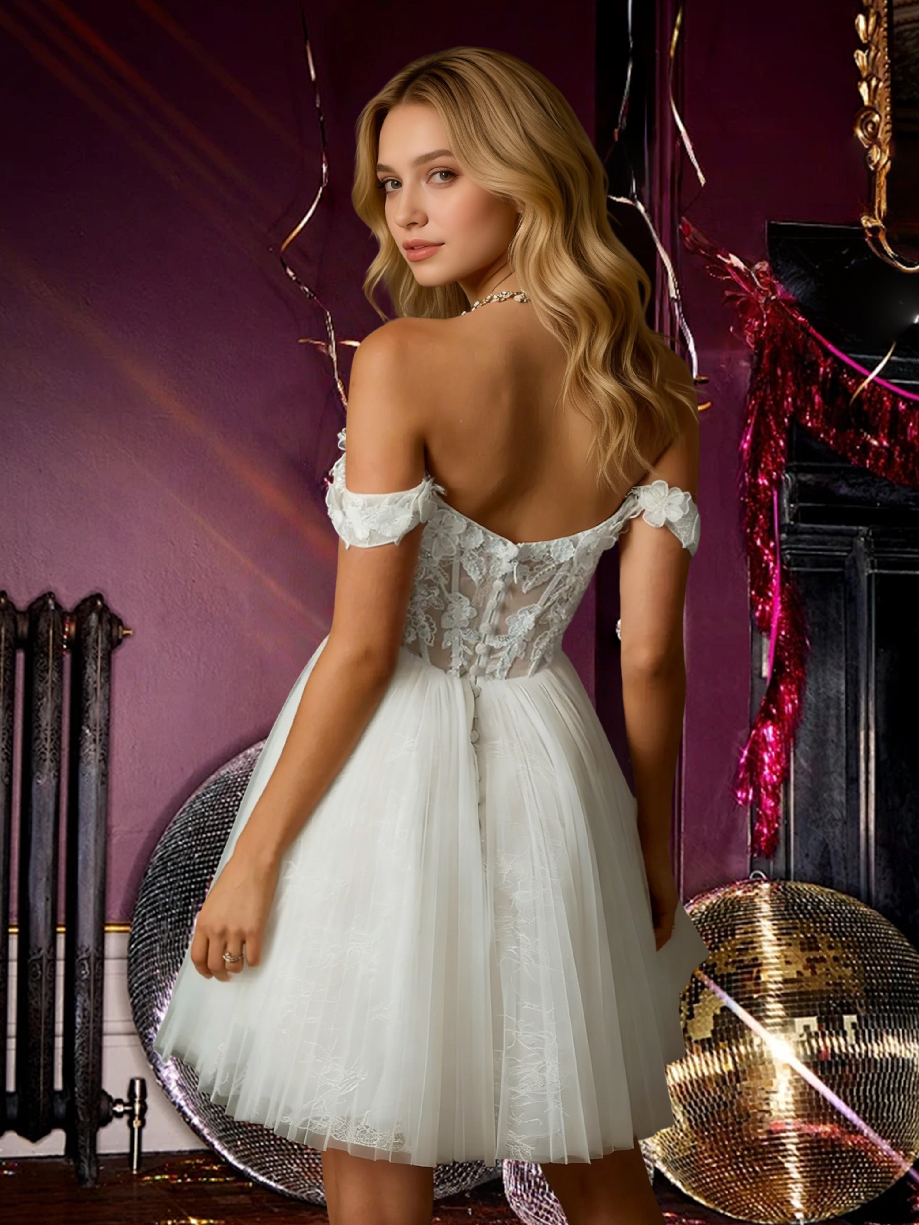 Cicinia White Graduation Dresses Short Tulle A-line Sweetheart Appliques Lace Mini Dress