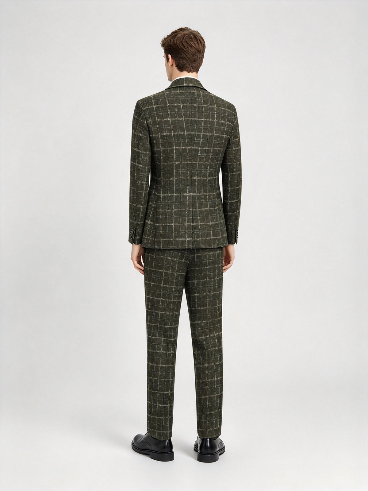 Cicinia Windowpane Plaid 3 Pieces Notch Lapel Single Breasted Olive Green Men's Suits