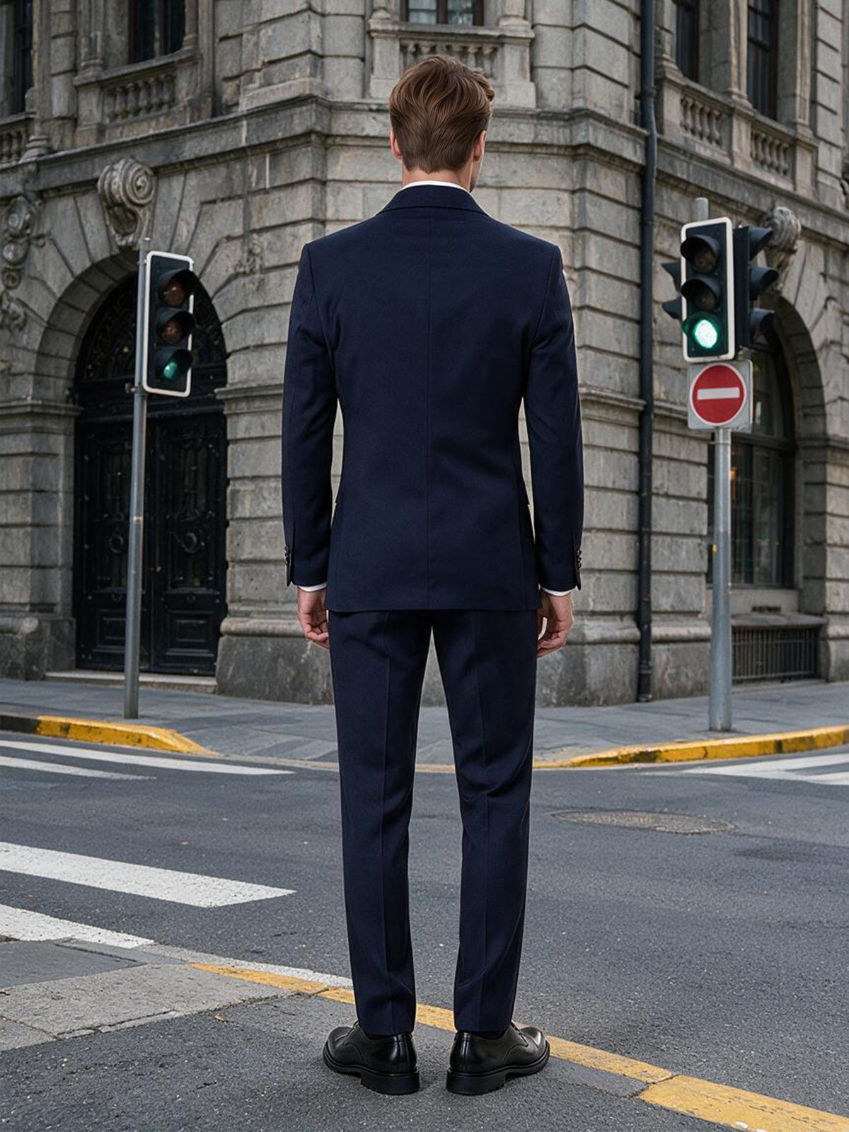 Cicinia Sophisticated Slim Fit Double Breasted Peak Lapel 2 Pieces Navy Blue Men's Suits