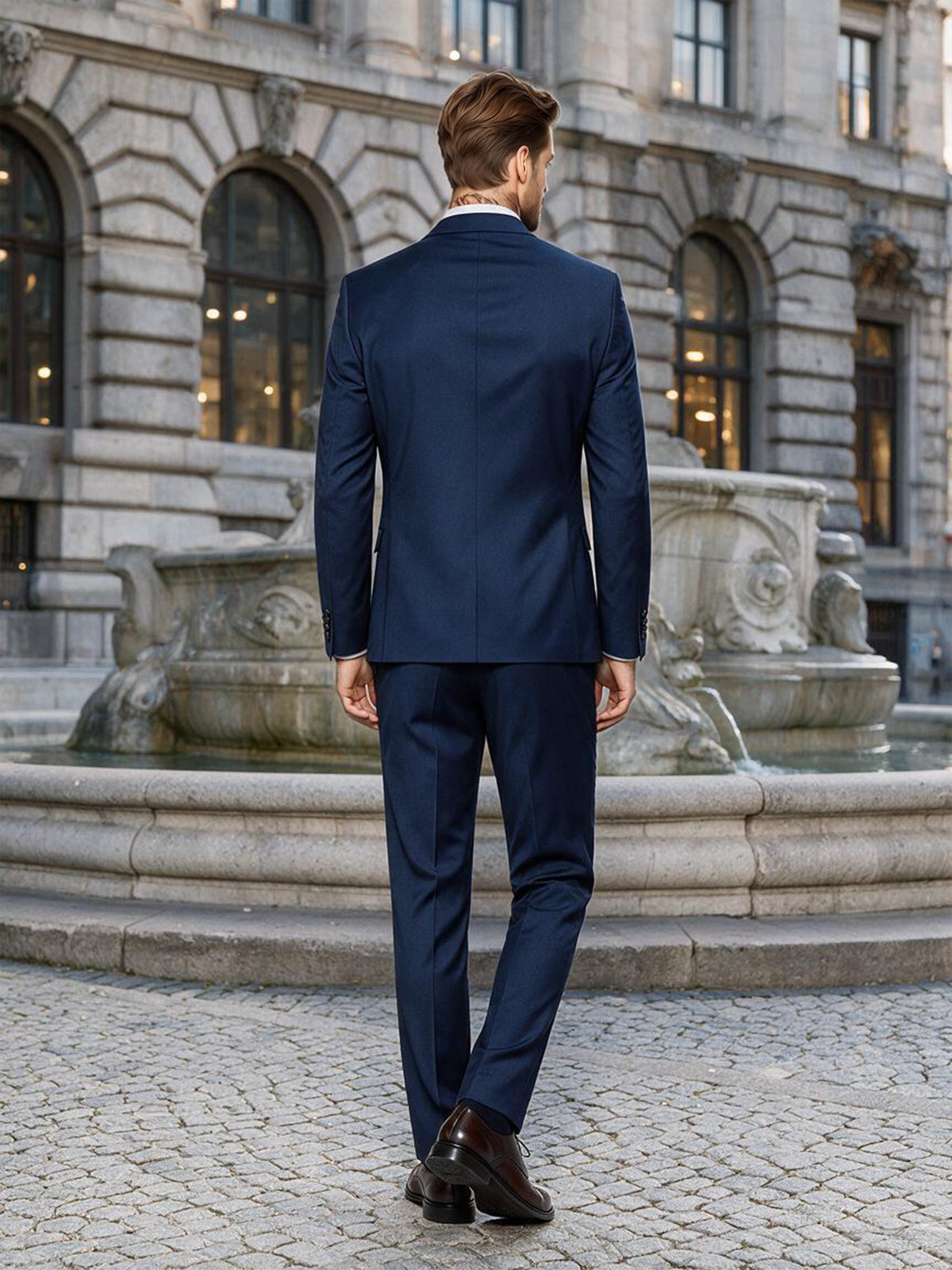Cicinia Minimal Notch Lapel Single Breasted Slim Fit 2 Pieces Solid Navy Blue Men's Suits