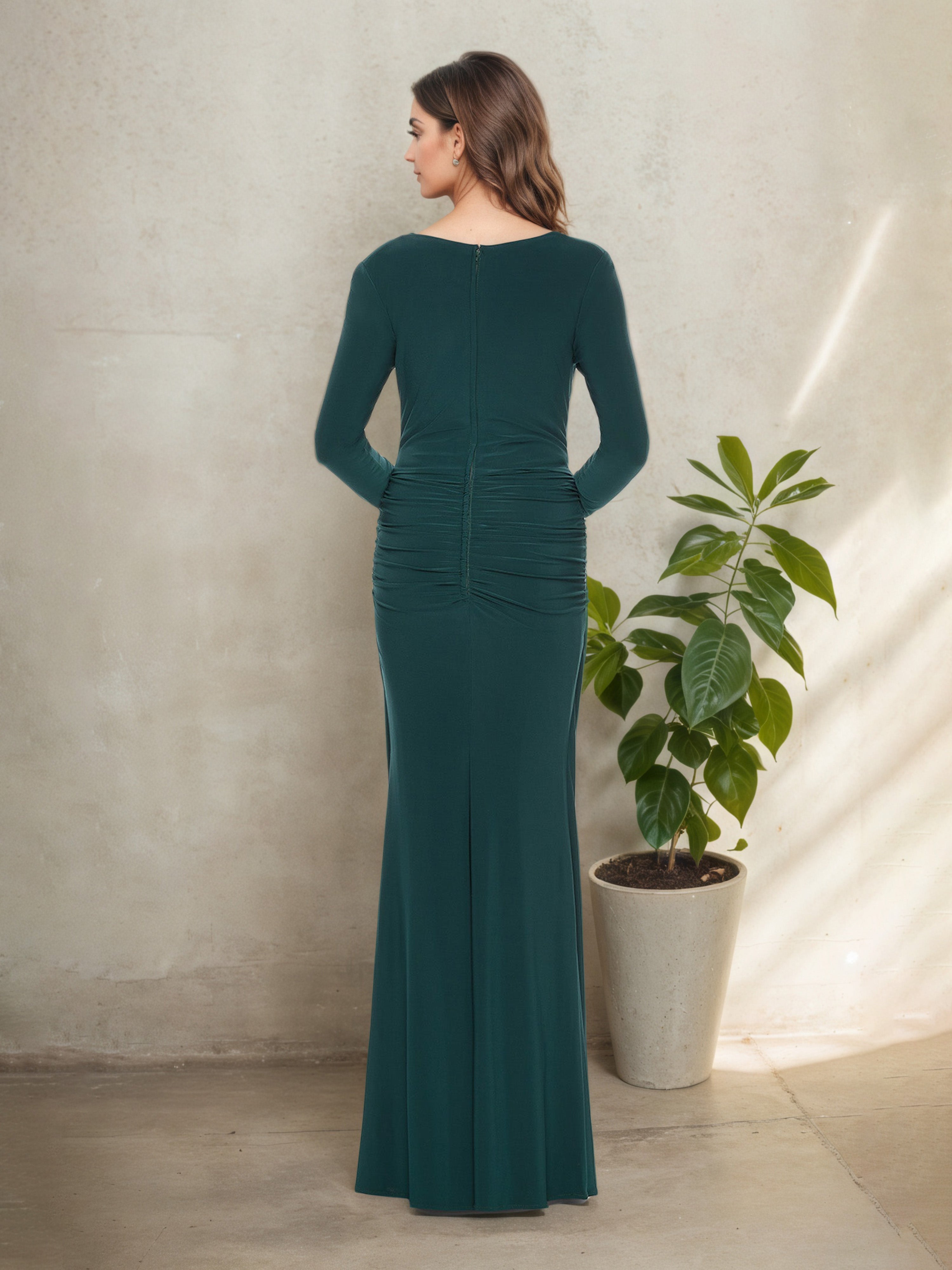 Cowl Long Sleeves Peacock Sheath Floor Length Mother Of The Bride Dress
