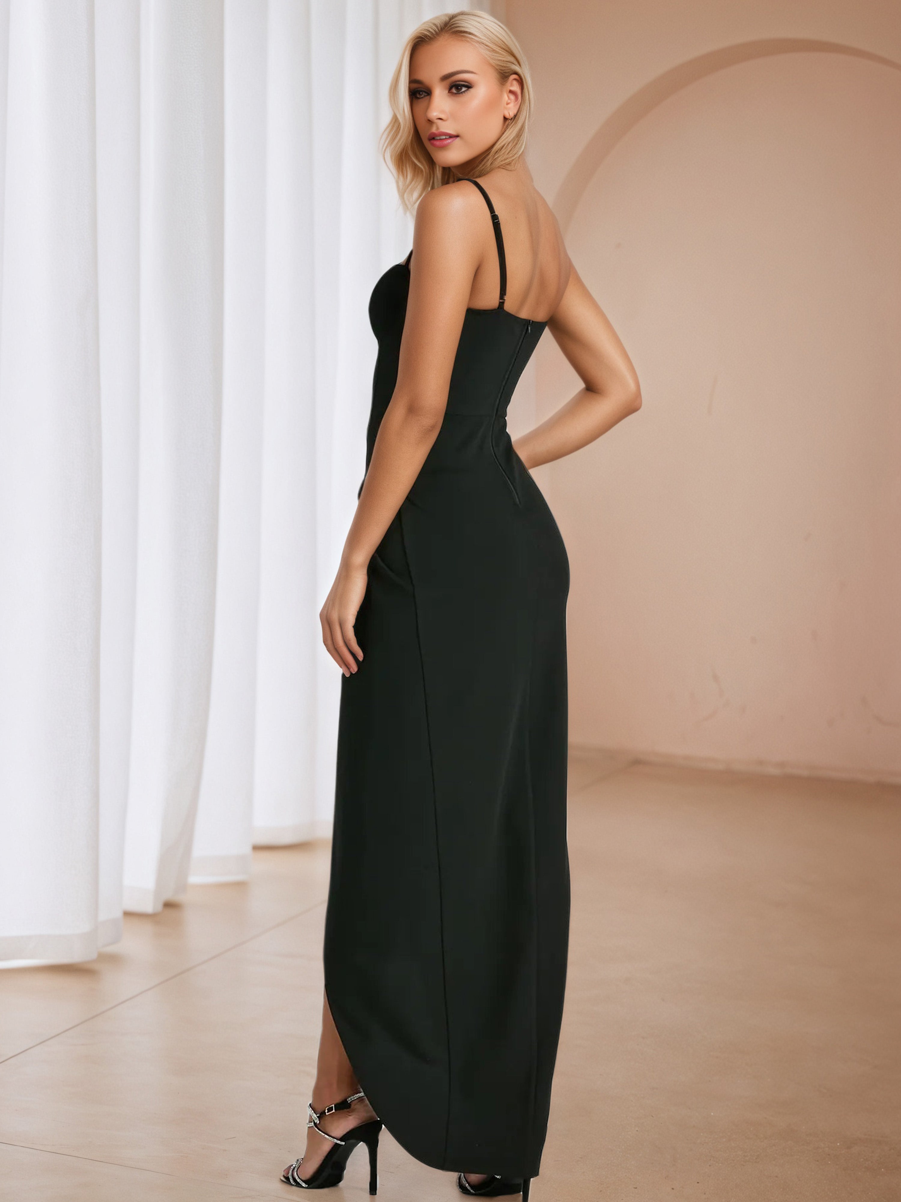 Illusion Black Sleeveless Wedding Guest Dress with Split